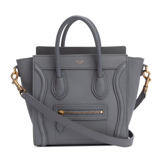 Celine Grey Calfskin Nano Luggage Tote Handbag Leather Tote Bag