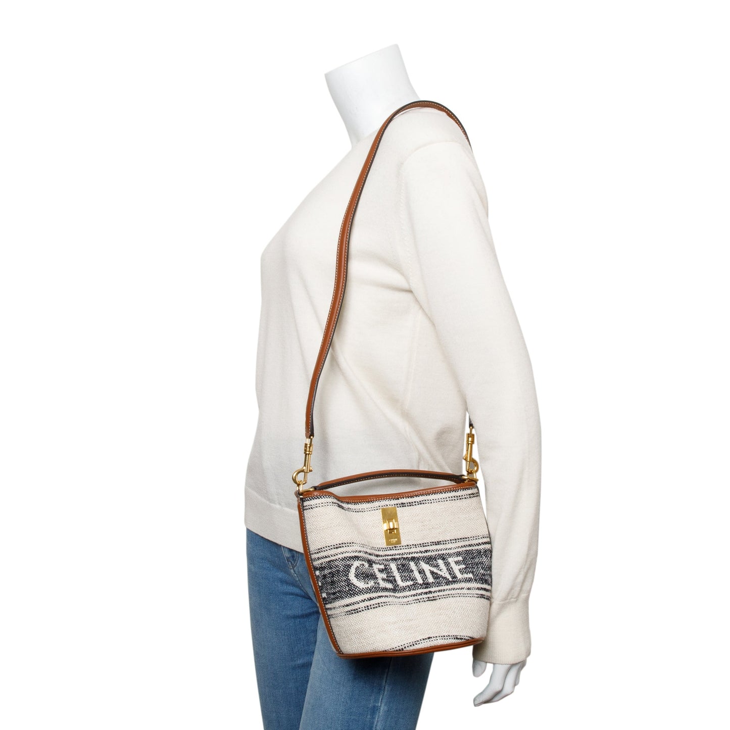 Celine Neutral Logo Teen Bucket Bag Leather Canvas