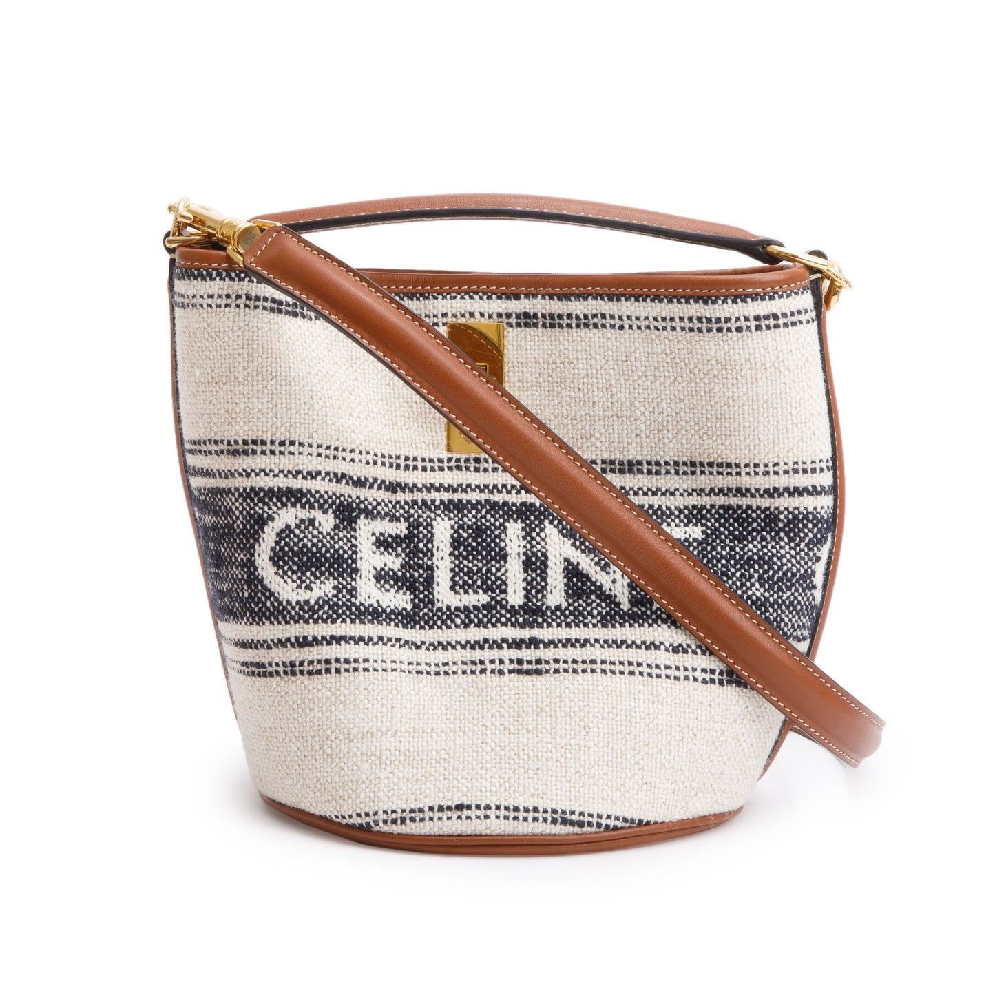 Celine Neutral Logo Teen Bucket Bag Leather Canvas