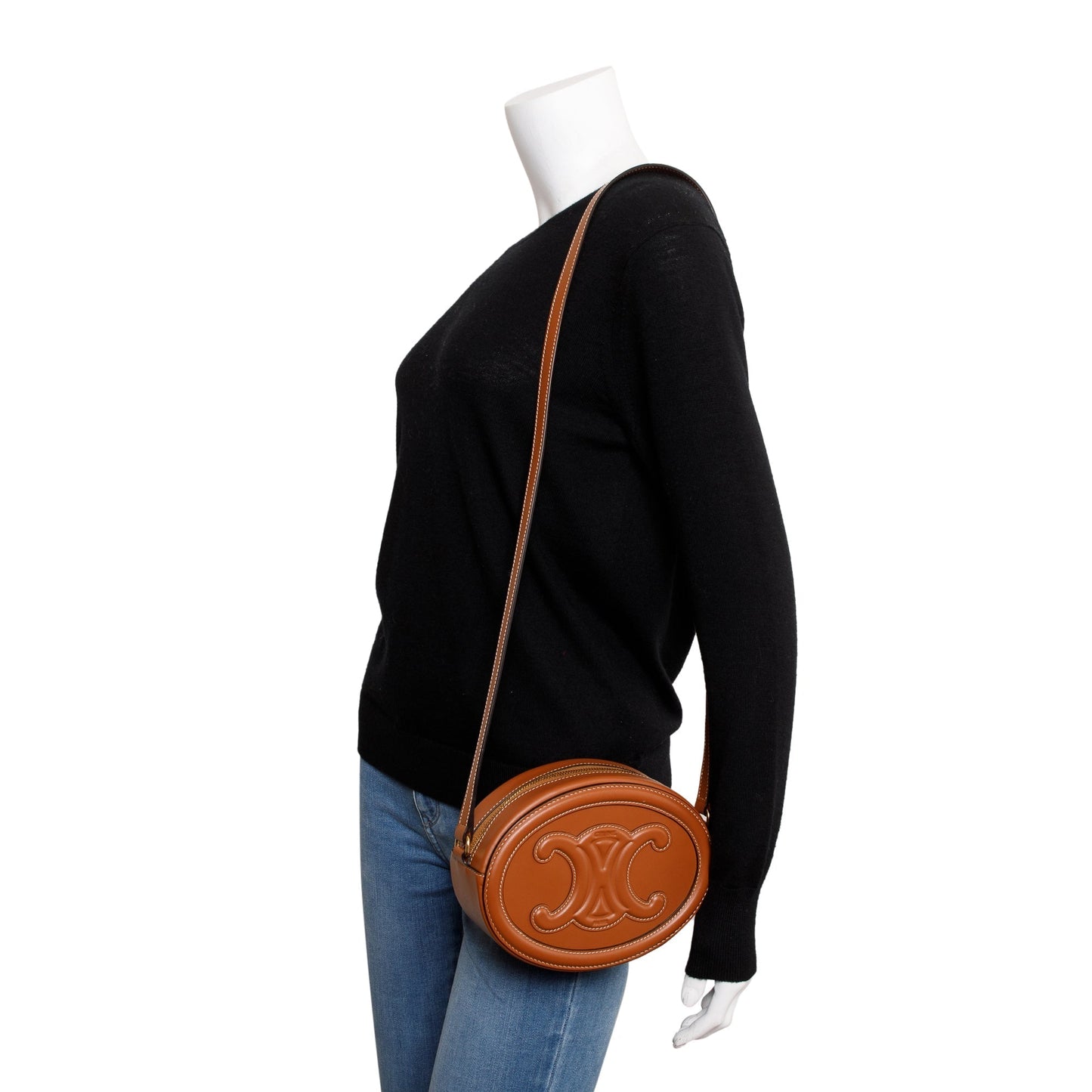 Celine Smooth Calfskin Cuir Triomphe Oval Crossbody Bag Leather Tan