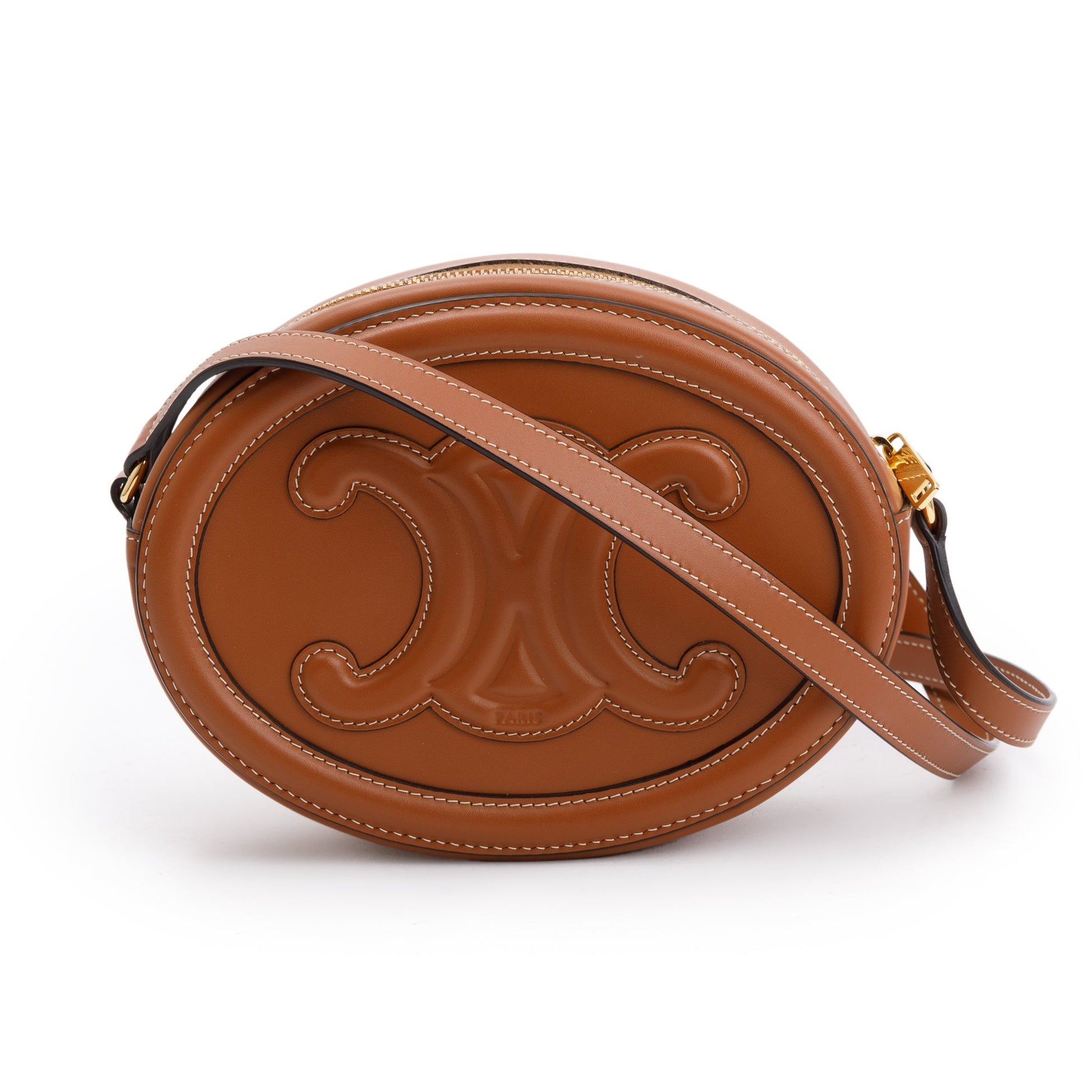 Celine Smooth Calfskin Cuir Triomphe Oval Crossbody Bag Leather Tan