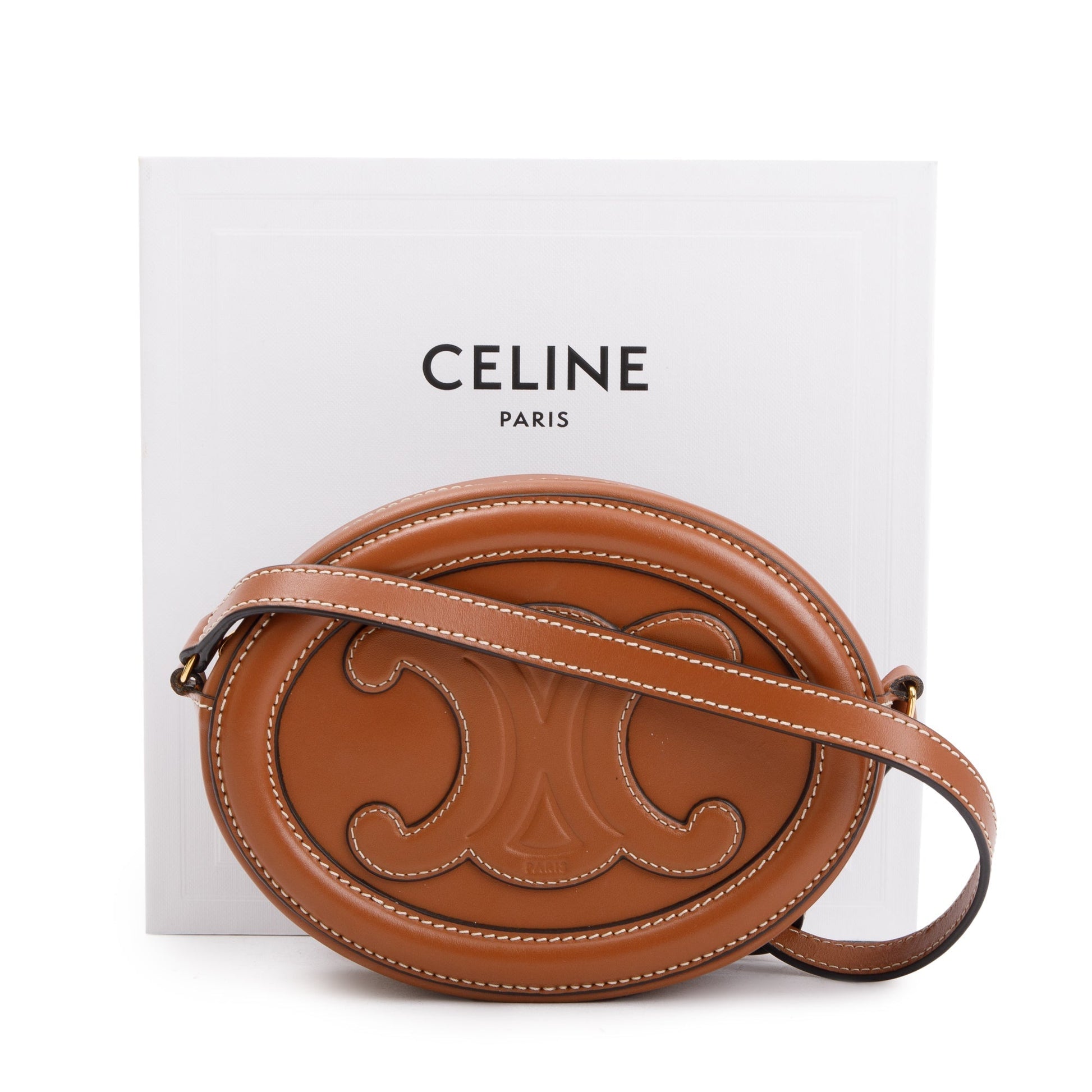 Celine Smooth Calfskin Cuir Triomphe Oval Crossbody Bag Leather Tan Crossbody Bag