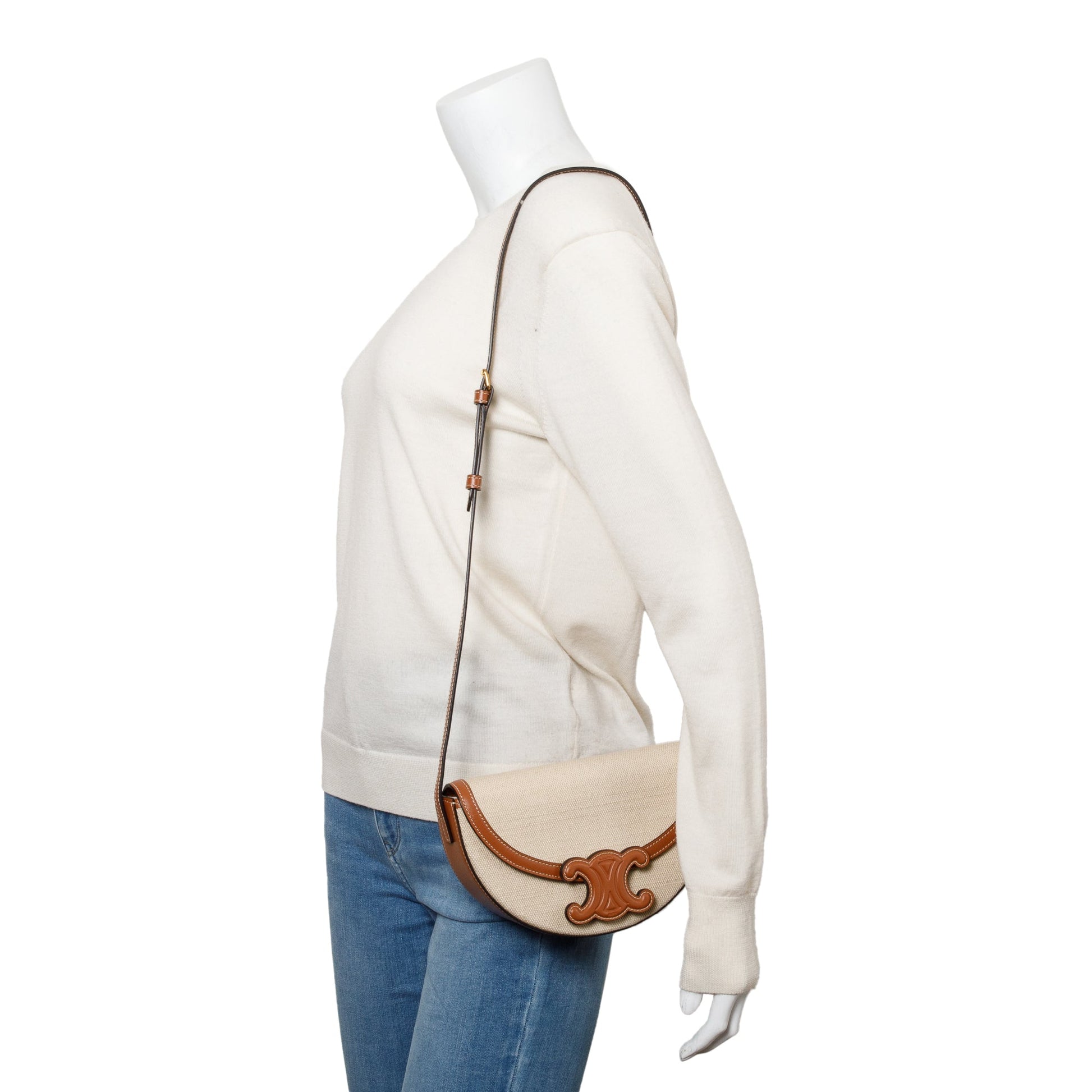 Celine Smooth Calfskin Neutral Besace Cuir Triomphe Crossbody Leather Canvas Crossbody Bag