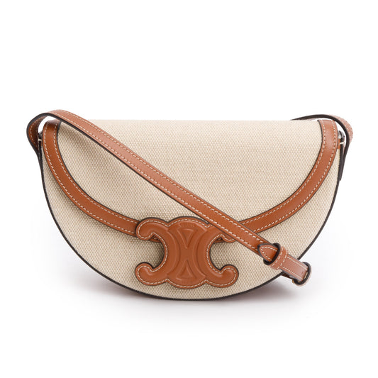Celine Smooth Calfskin Neutral Besace Cuir Triomphe Crossbody Leather Canvas Crossbody Bag