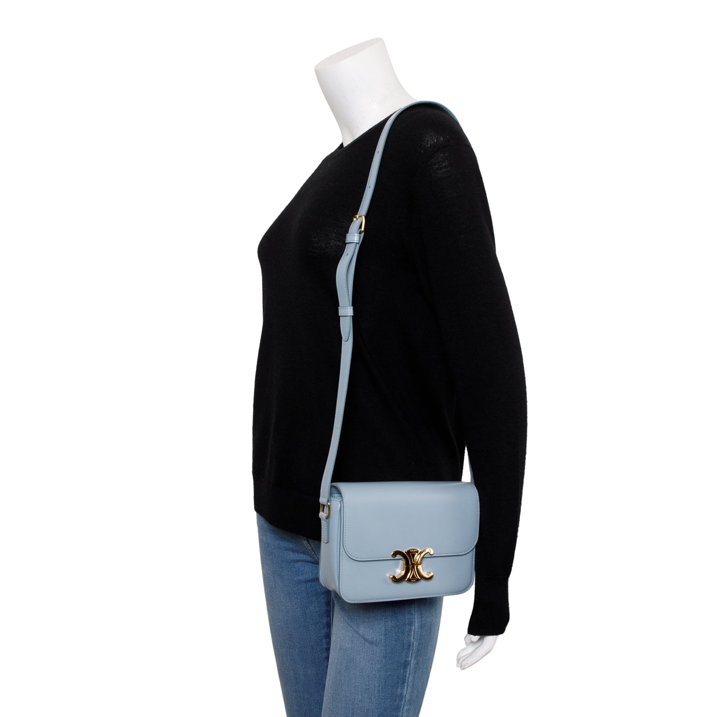 Celine Shiny Calfskin Teen Triomphe Shoulder Bag Leather Blue