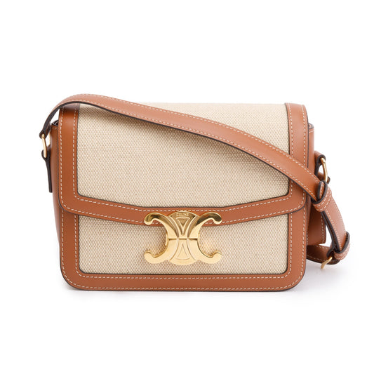 Celine Natural Calfskin Teen Triomphe Shoulder Bag Leather Canvas