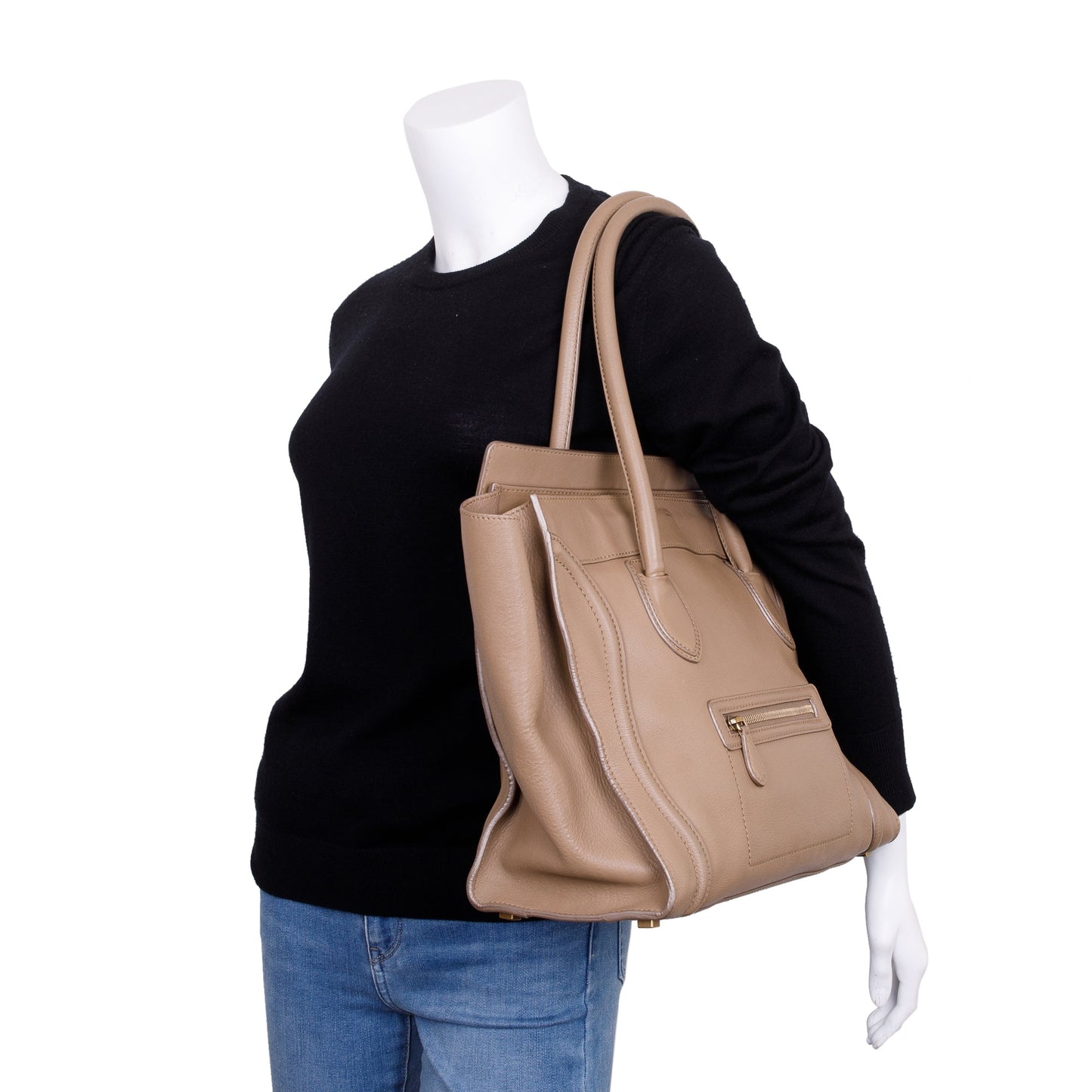 Celine Calfskin Luggage Tote Handbag Leather Beige Tote Bag