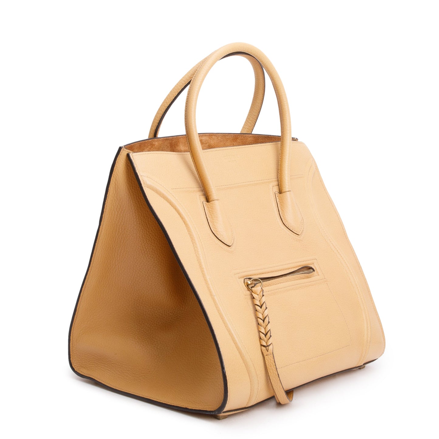 Celine Drummed Calfskin Luggage Tote Handbag Leather Beige Tote Bag