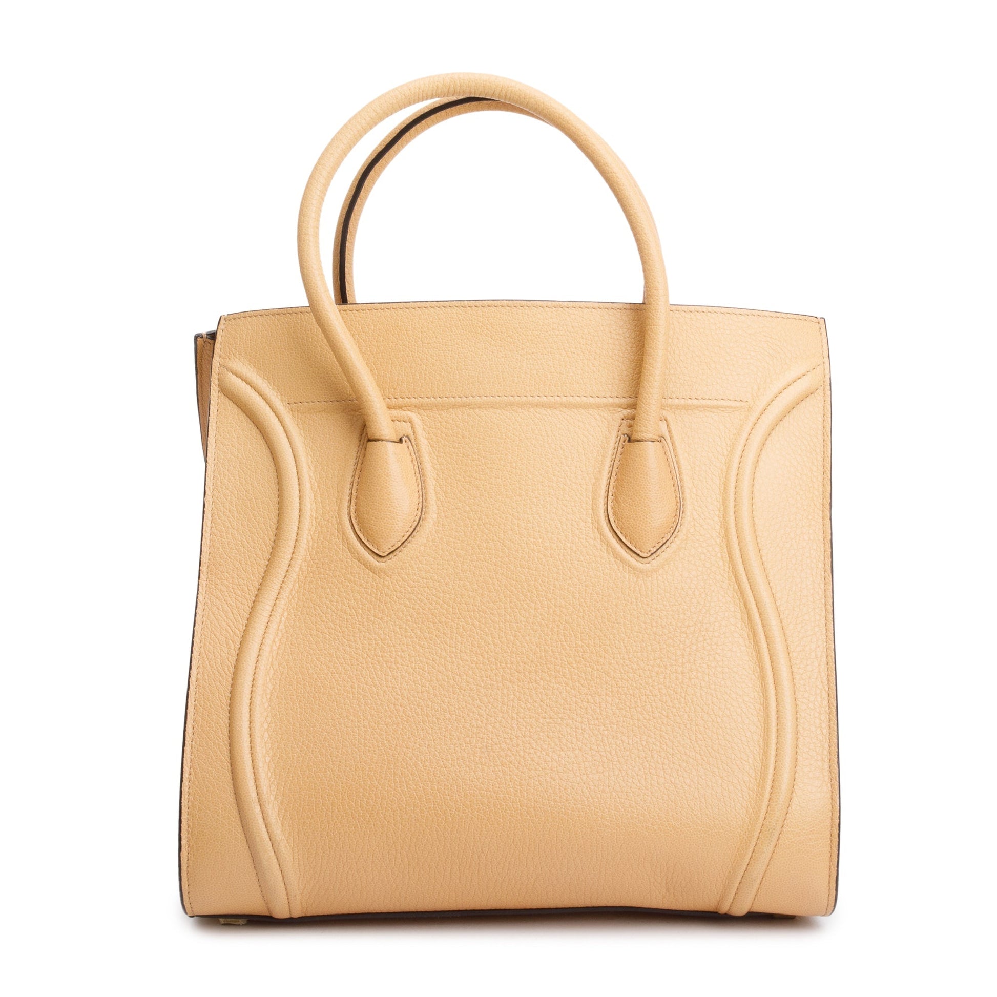 Celine Drummed Calfskin Luggage Tote Handbag Leather Beige Tote Bag