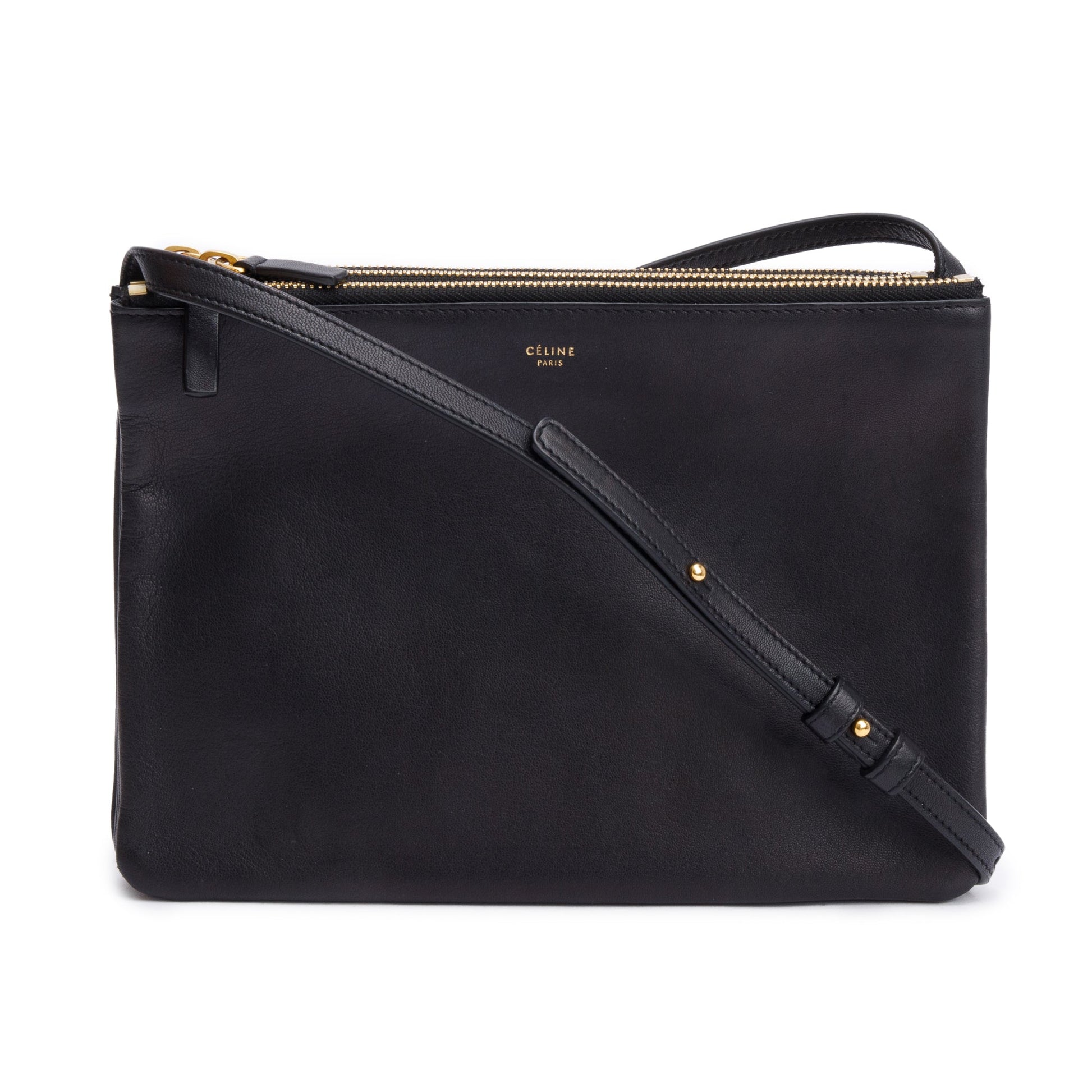 Celine Calfskin Trio Crossbody Bag Leather Black