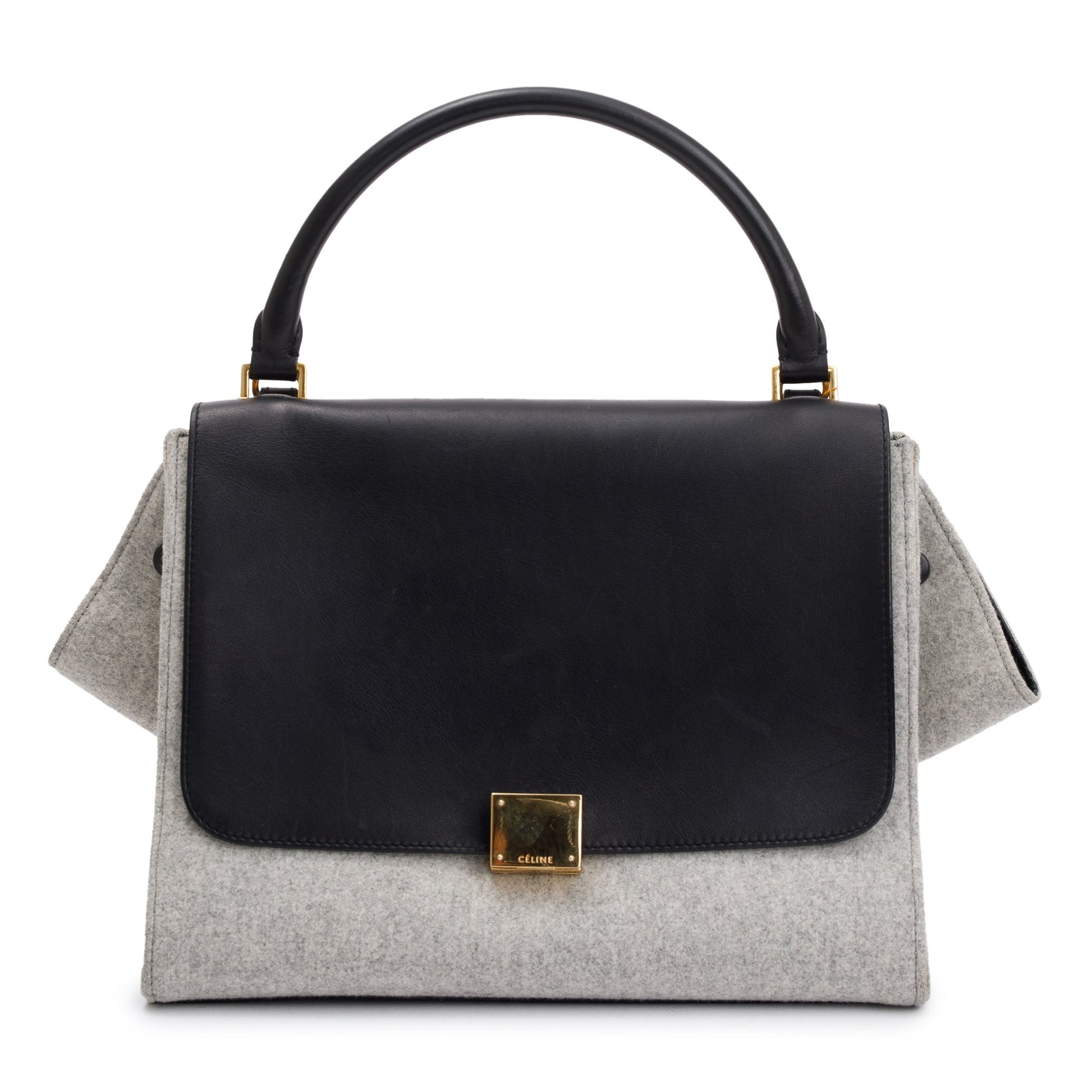 Celine Calfskin And Grey Felt Trapeze Bag Leather Black Travel Bag