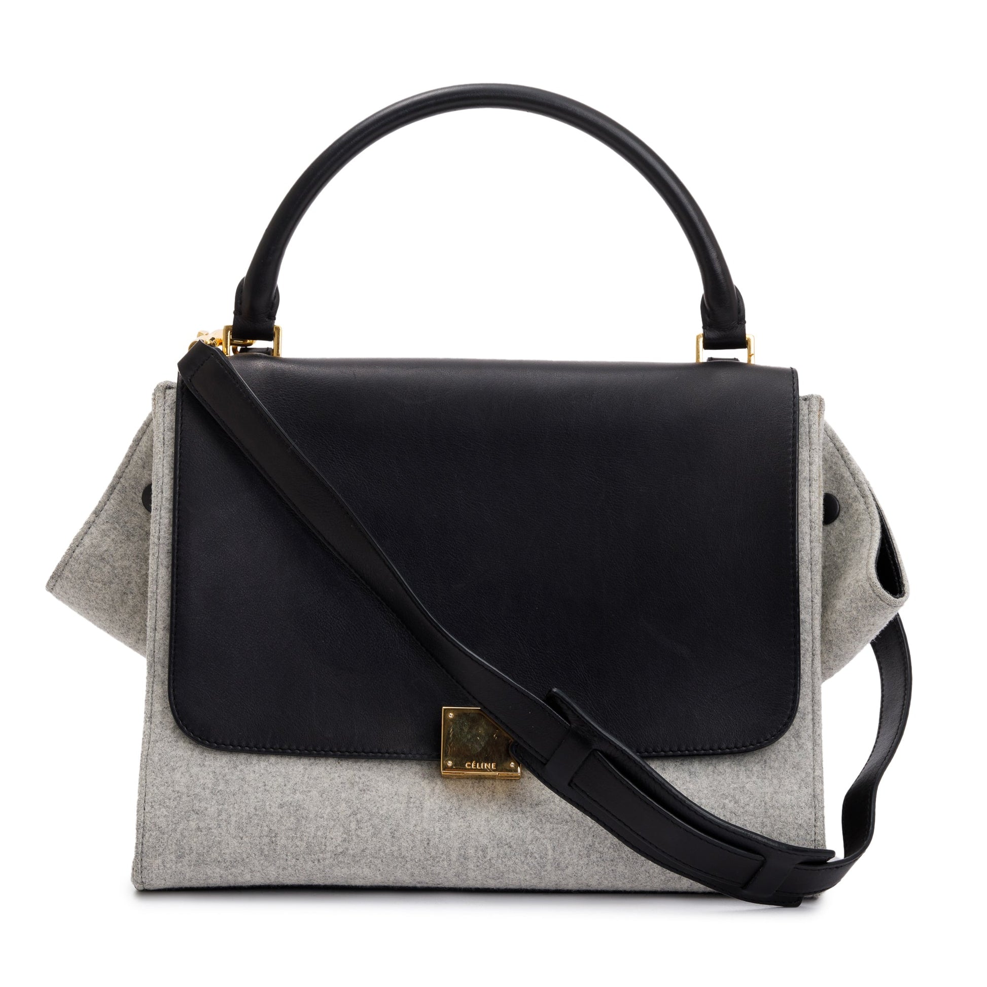 Celine Calfskin And Grey Felt Trapeze Bag Leather Black Travel Bag