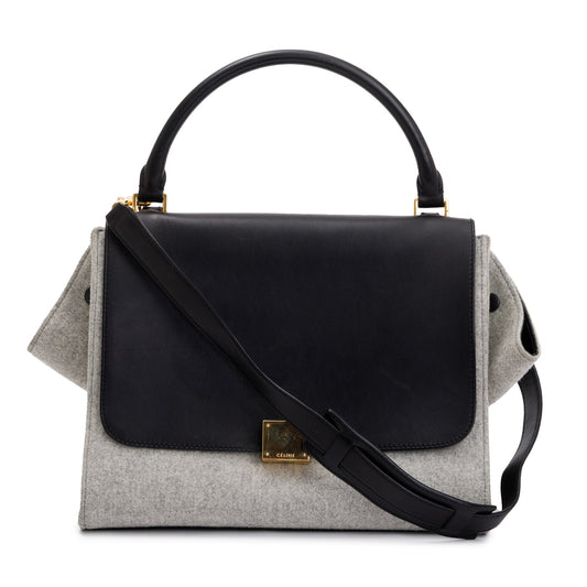 Celine Calfskin And Grey Felt Trapeze Bag Leather Black Travel Bag