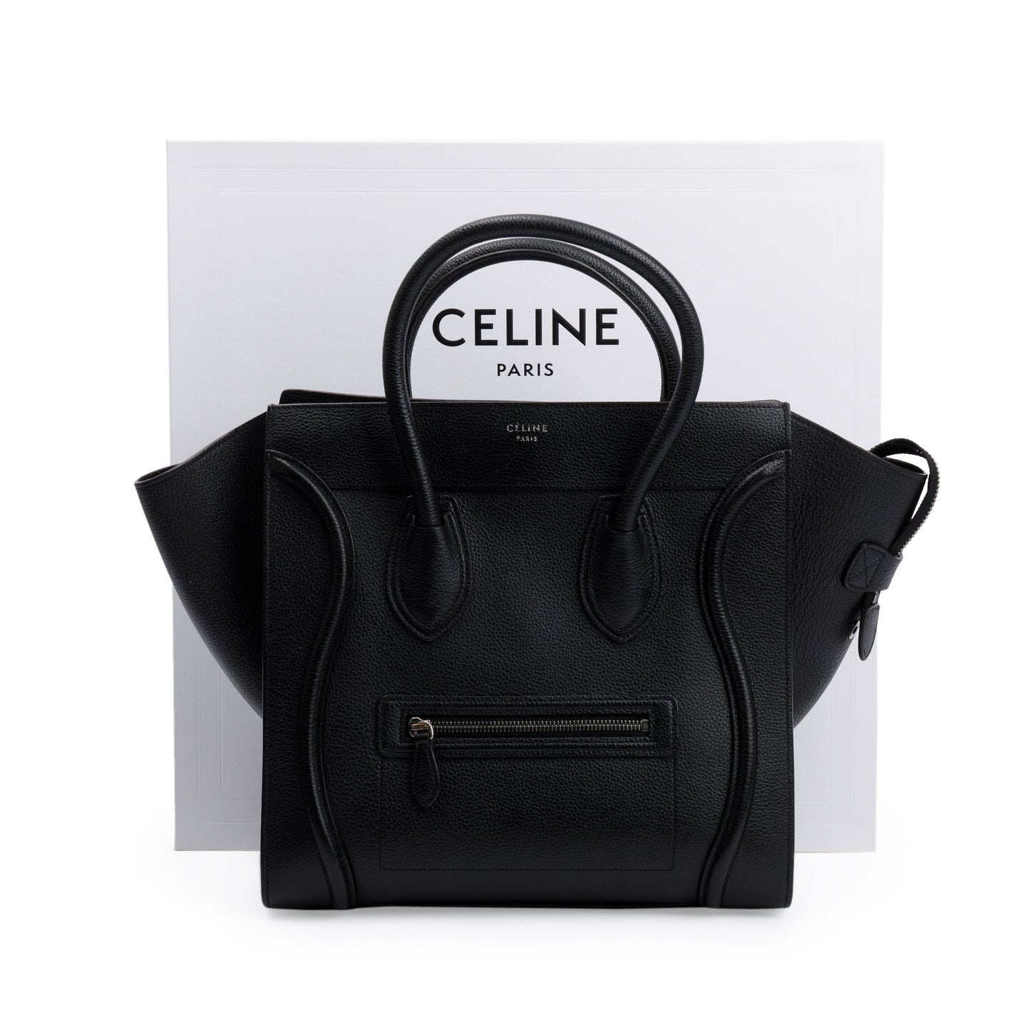 Celine Drummed Calfskin Luggage Tote Handbag Leather Black Tote Bag