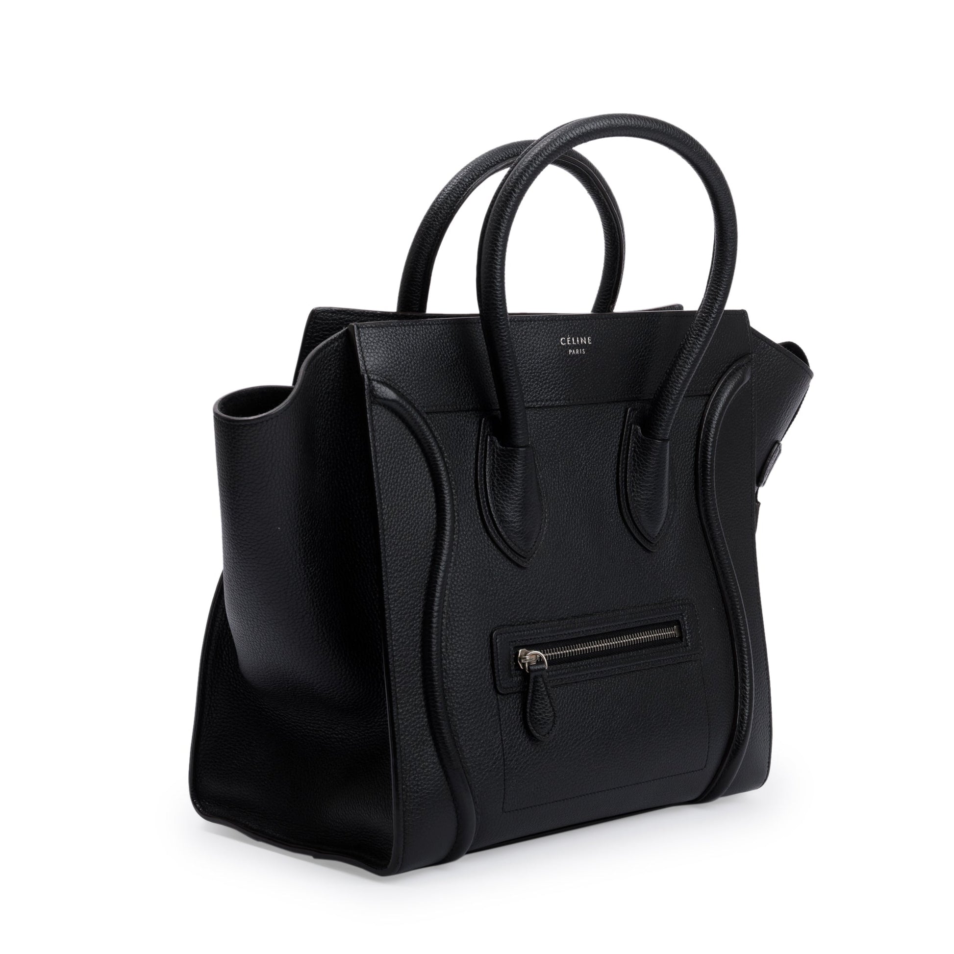 Celine Drummed Calfskin Luggage Tote Handbag Leather Black Tote Bag