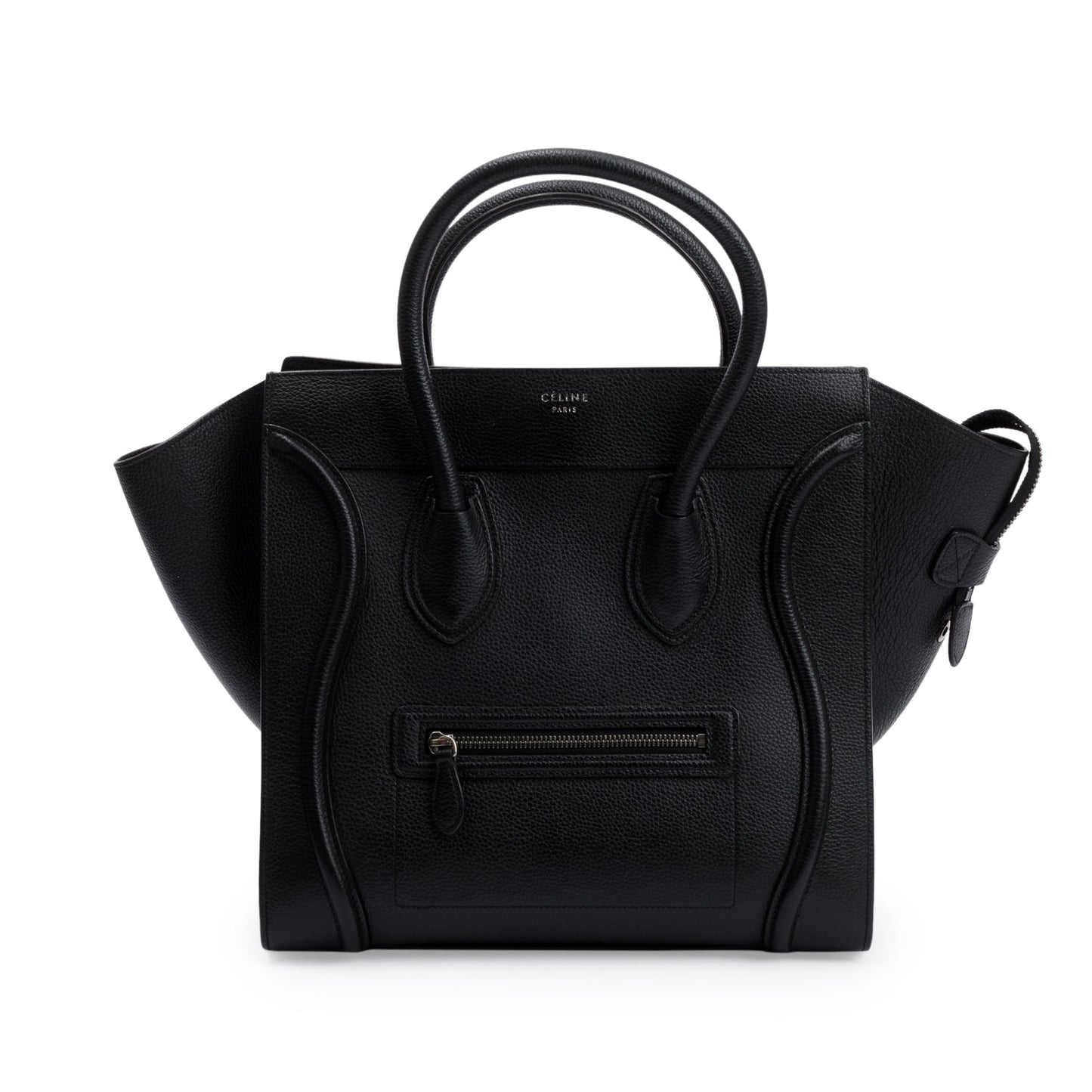 Celine Drummed Calfskin Luggage Tote Handbag Leather Black Tote Bag