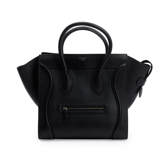 Celine Drummed Calfskin Luggage Tote Handbag Leather Black Tote Bag