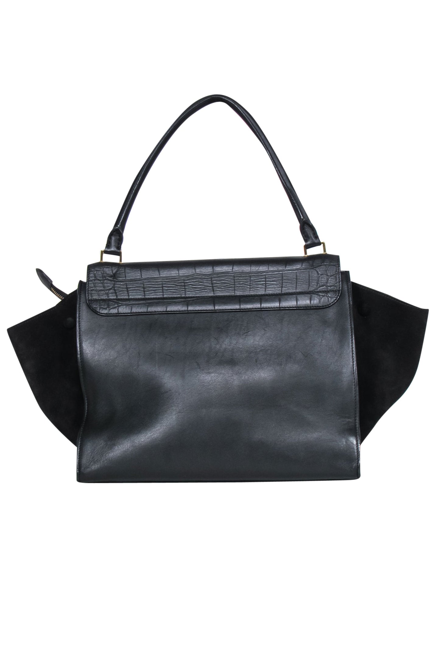 Luxury Reptile Embossed Fold Over Handbag Leather Black Travel Bag