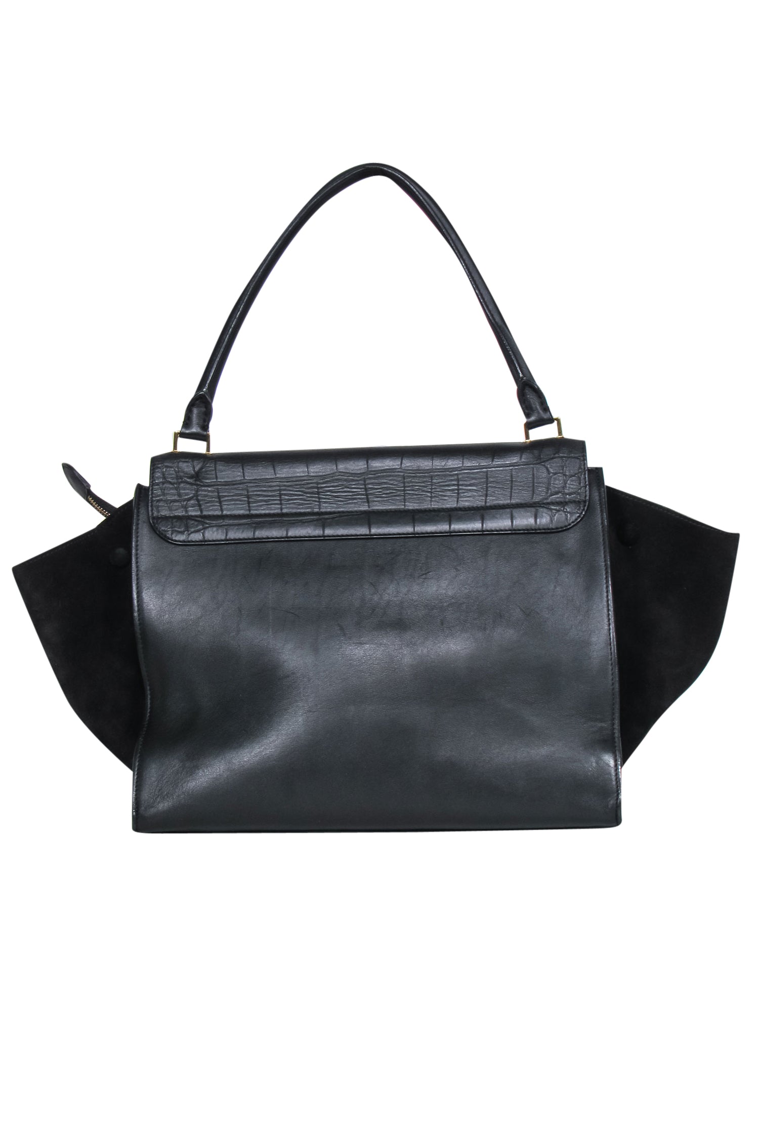 Luxury Reptile Embossed Fold Over Handbag Leather Black Travel Bag