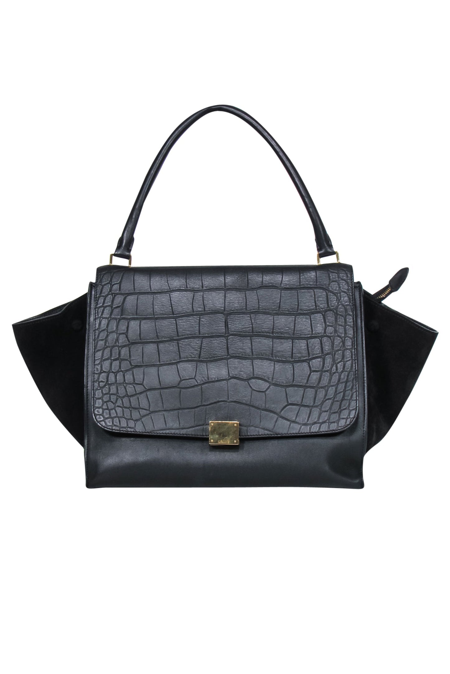 Luxury Reptile Embossed Fold Over Handbag Leather Black Travel Bag