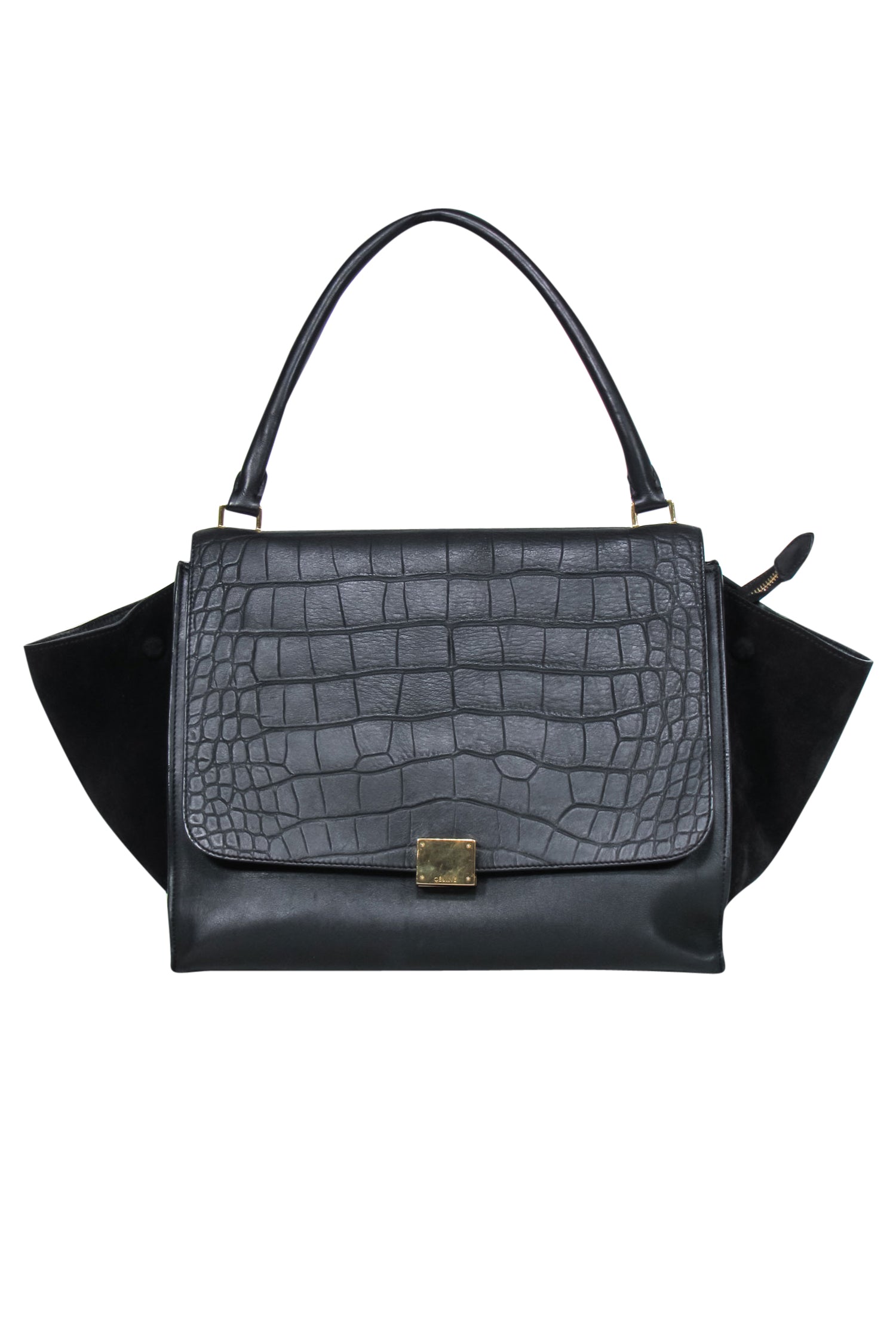 Luxury Reptile Embossed Fold Over Handbag Leather Black Travel Bag