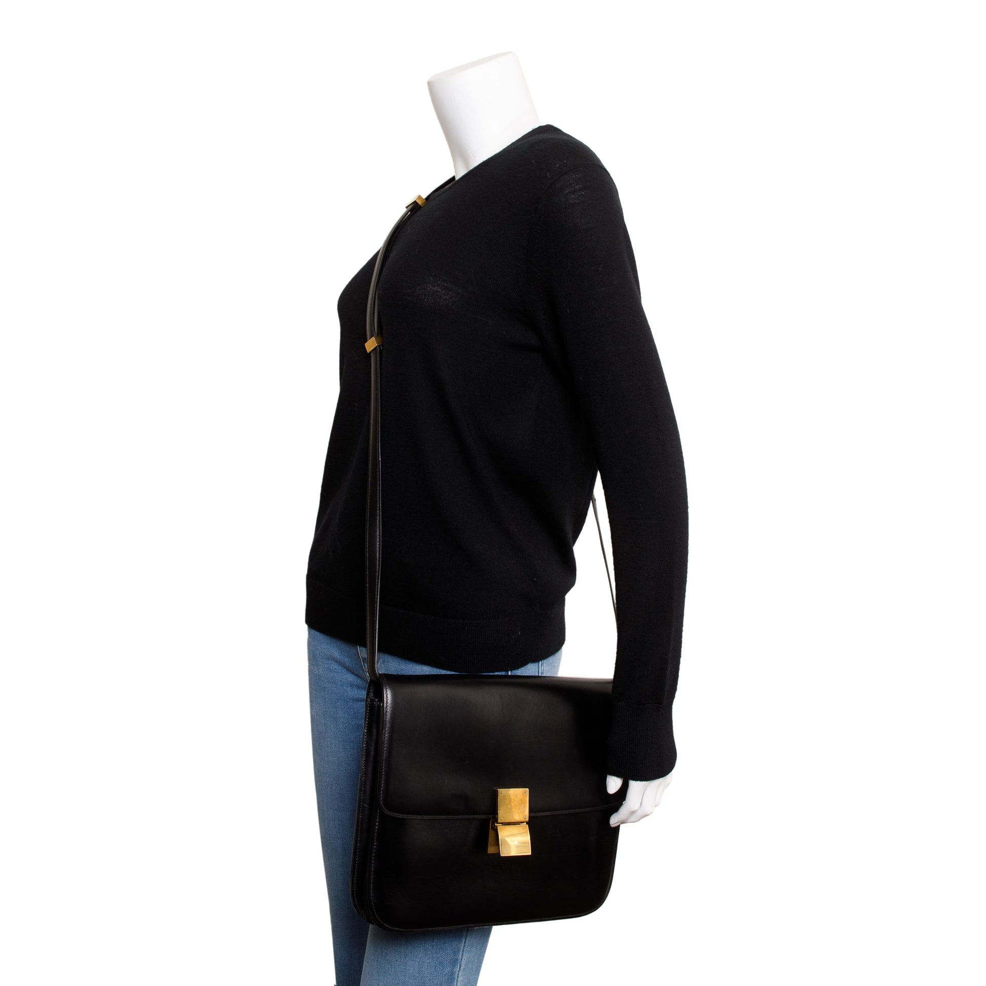 Celine Smooth Calfskin Classic Box Bag Black Large Travel Bag