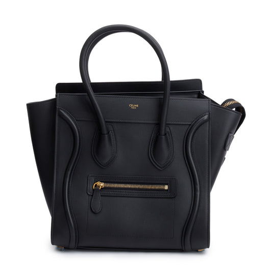 Celine Smooth Calfskin Micro Luggage Tote Handbag Leather Black Tote Bag
