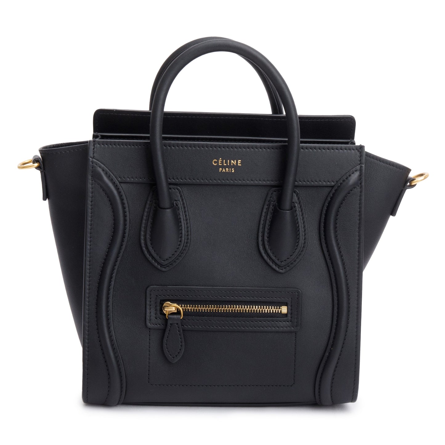 Celine Smooth Calfskin Nano Luggage Tote Handbag Leather Black Tote Bag