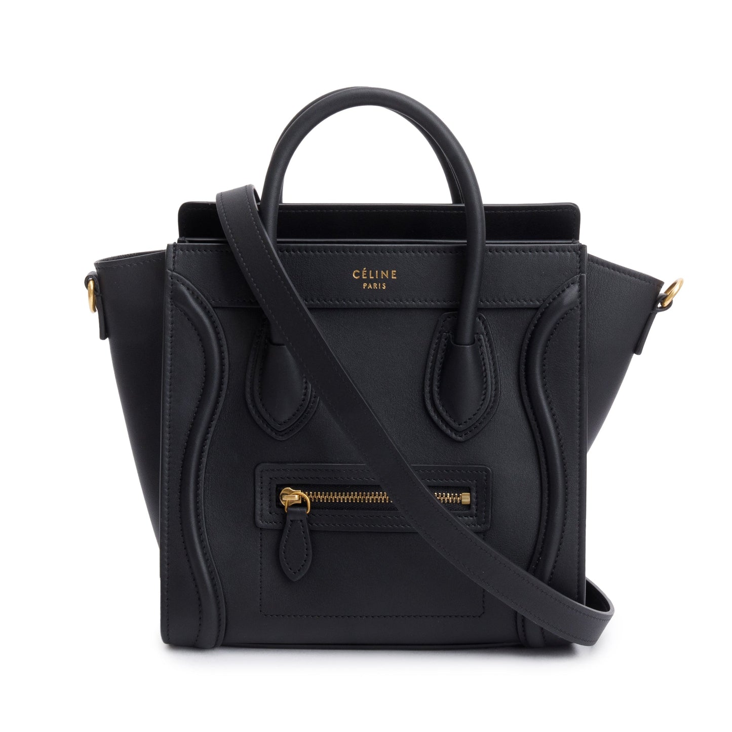 Celine Smooth Calfskin Nano Luggage Tote Handbag Leather Black Tote Bag