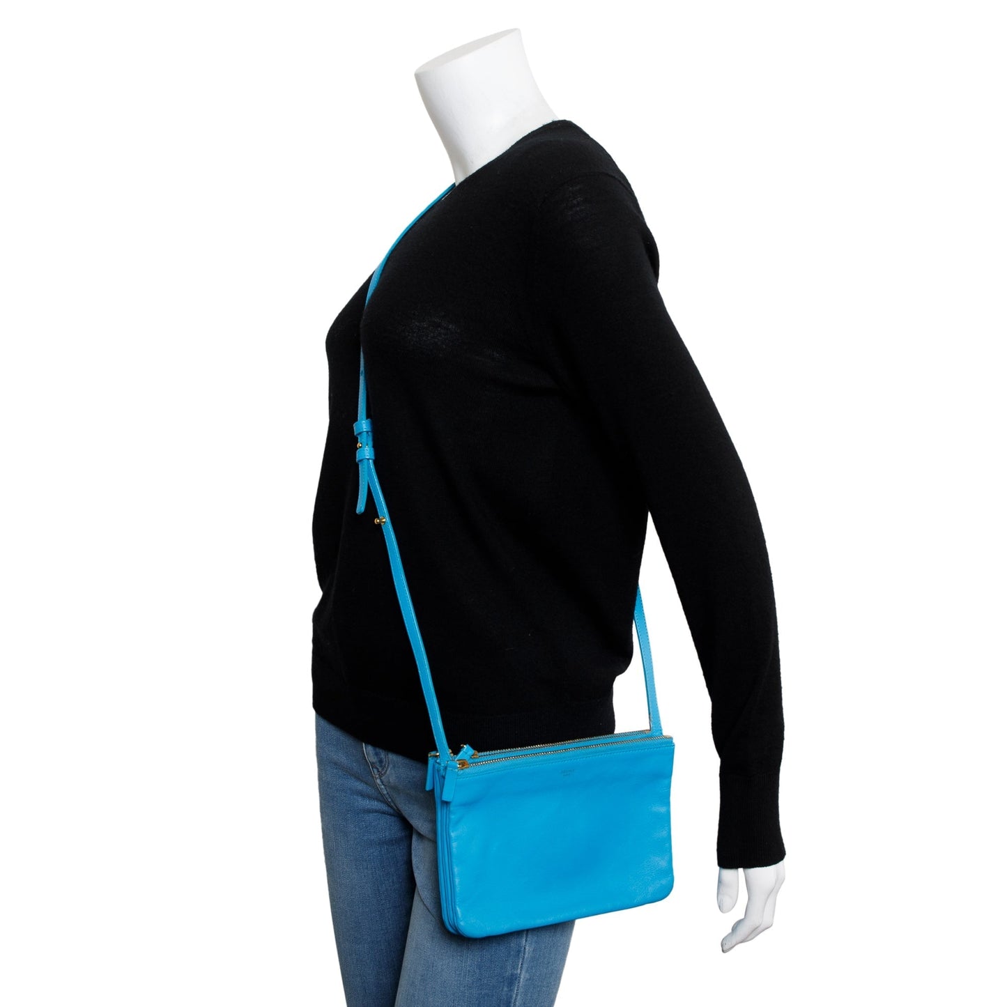 Celine Calfskin Trio Crossbody Bag Leather Blue