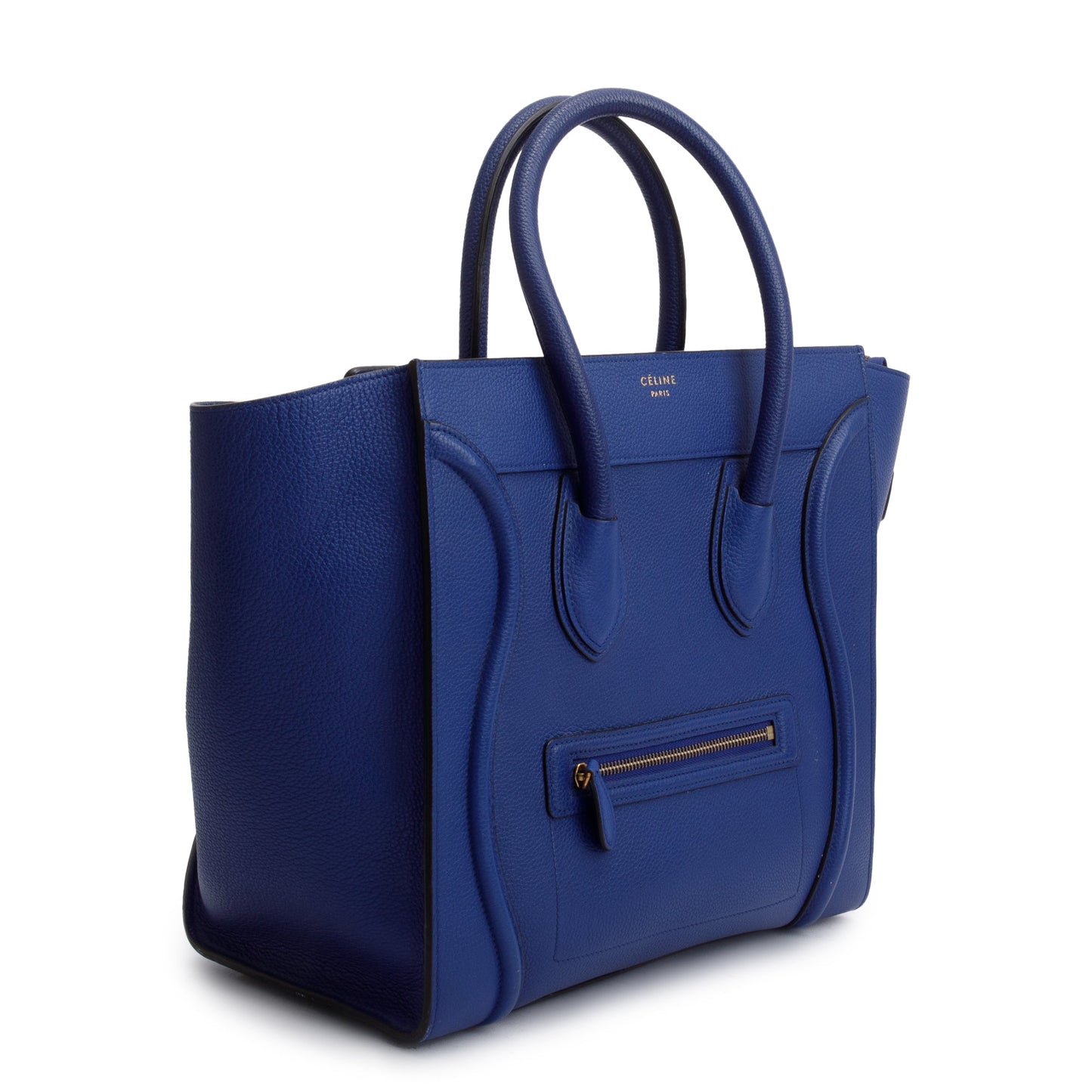 Celine Drummed Calfskin Luggage Tote Handbag Leather Blue Tote Bag