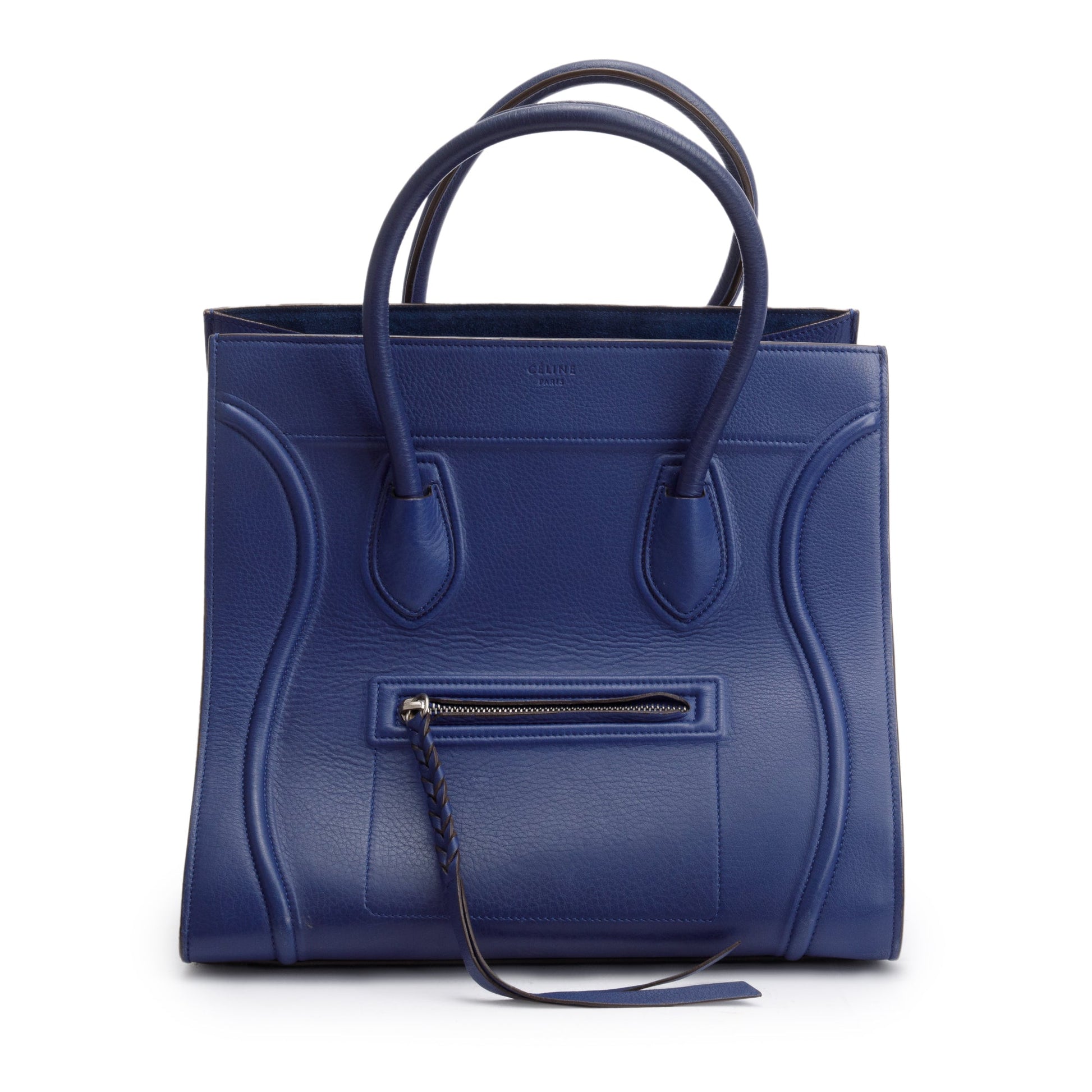 Celine Grained Calfskin Phantom Luggage Tote Handbag Blue Medium Tote Bag