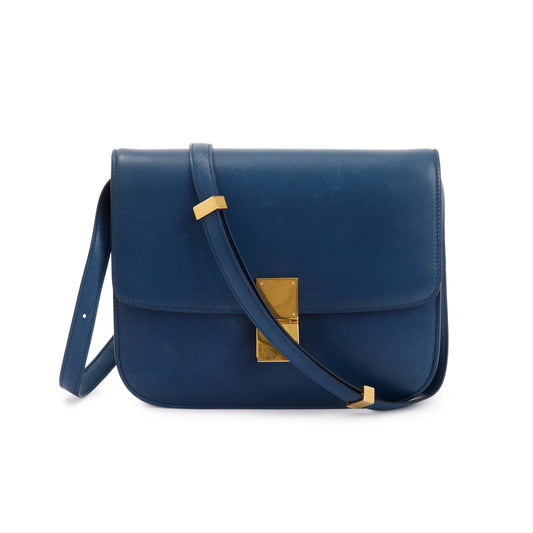 Celine Smooth Calfskin Classic Box Bag Blue Medium Travel Bag