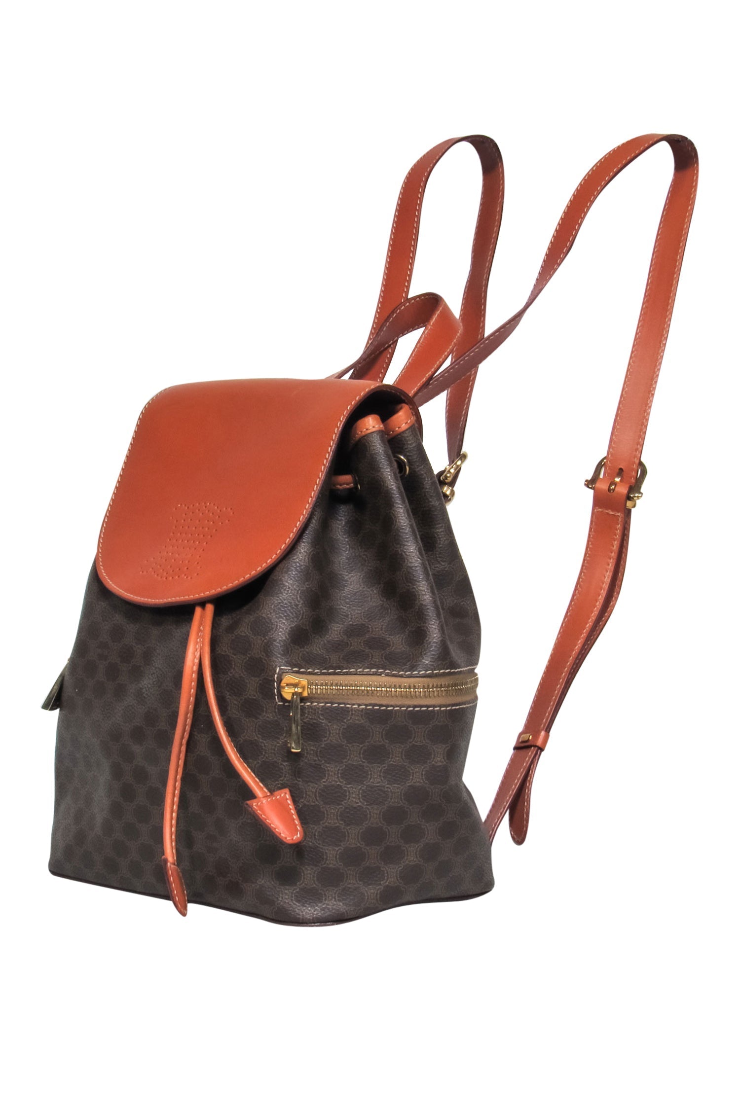 Luxury Pebbled Printed Fold Over "Borsa Donna" Leather Brown Backpack