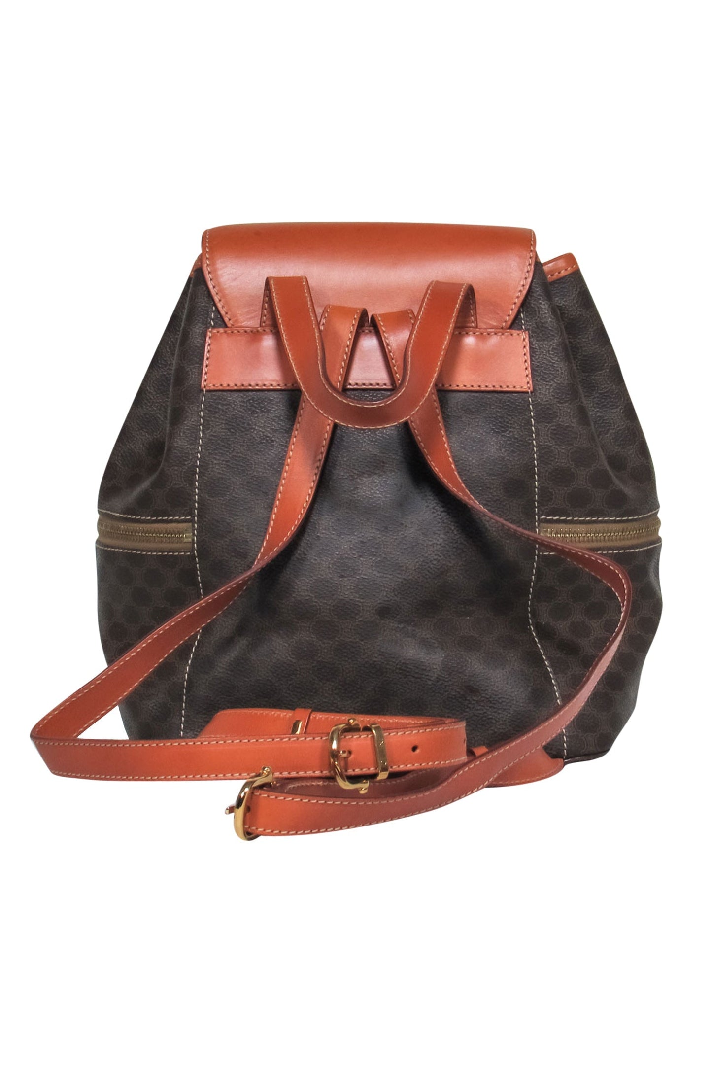 Luxury Pebbled Printed Fold Over "Borsa Donna" Leather Brown Backpack