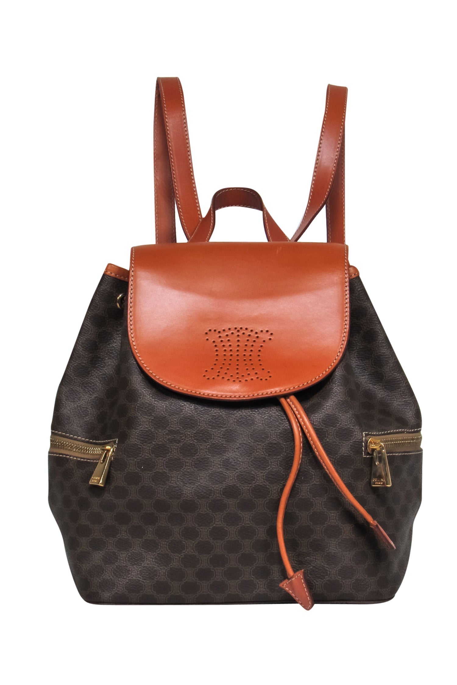 Luxury Pebbled Printed Fold Over "Borsa Donna" Leather Brown Backpack