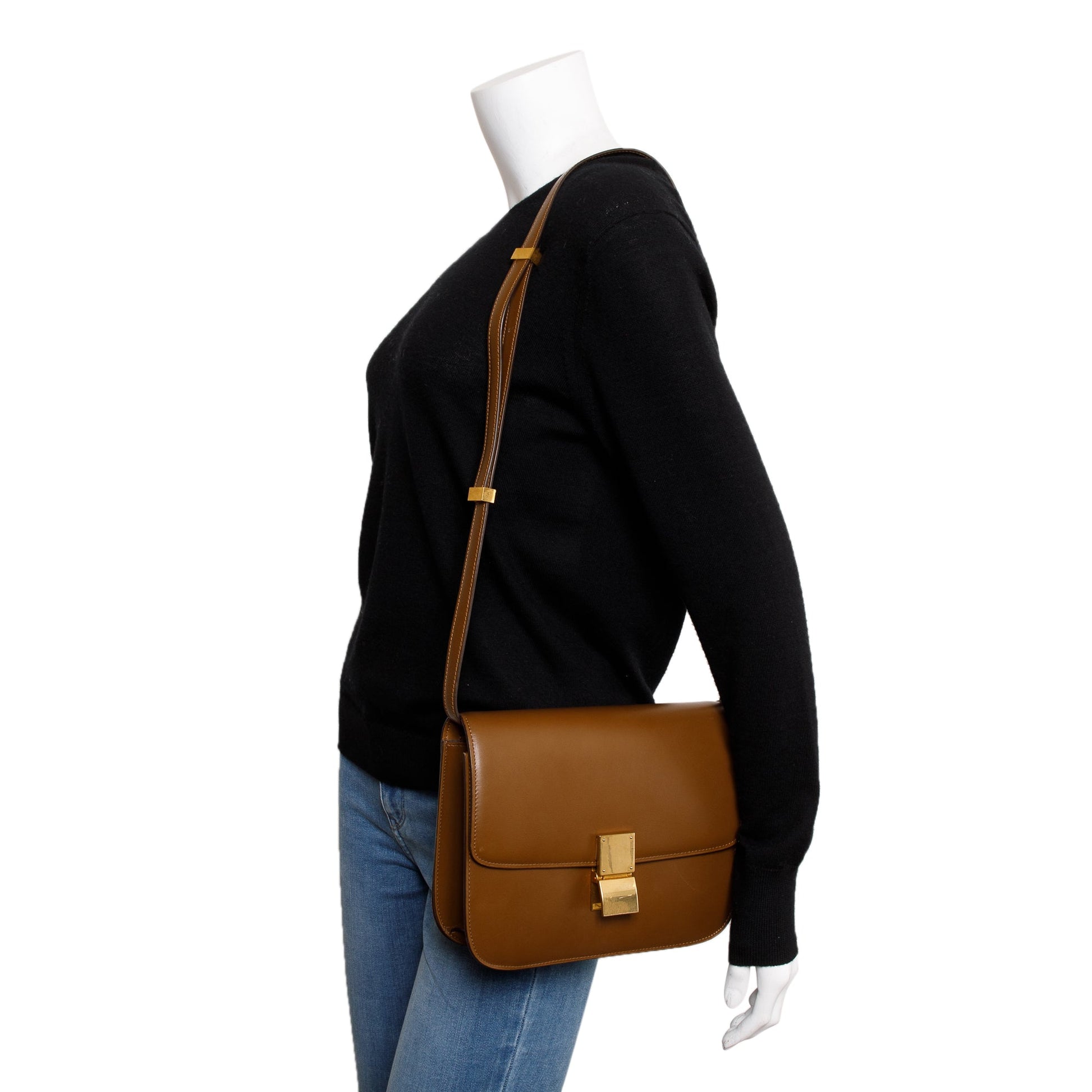 Celine Smooth Calfskin Classic Box Bag Brown Medium Travel Bag
