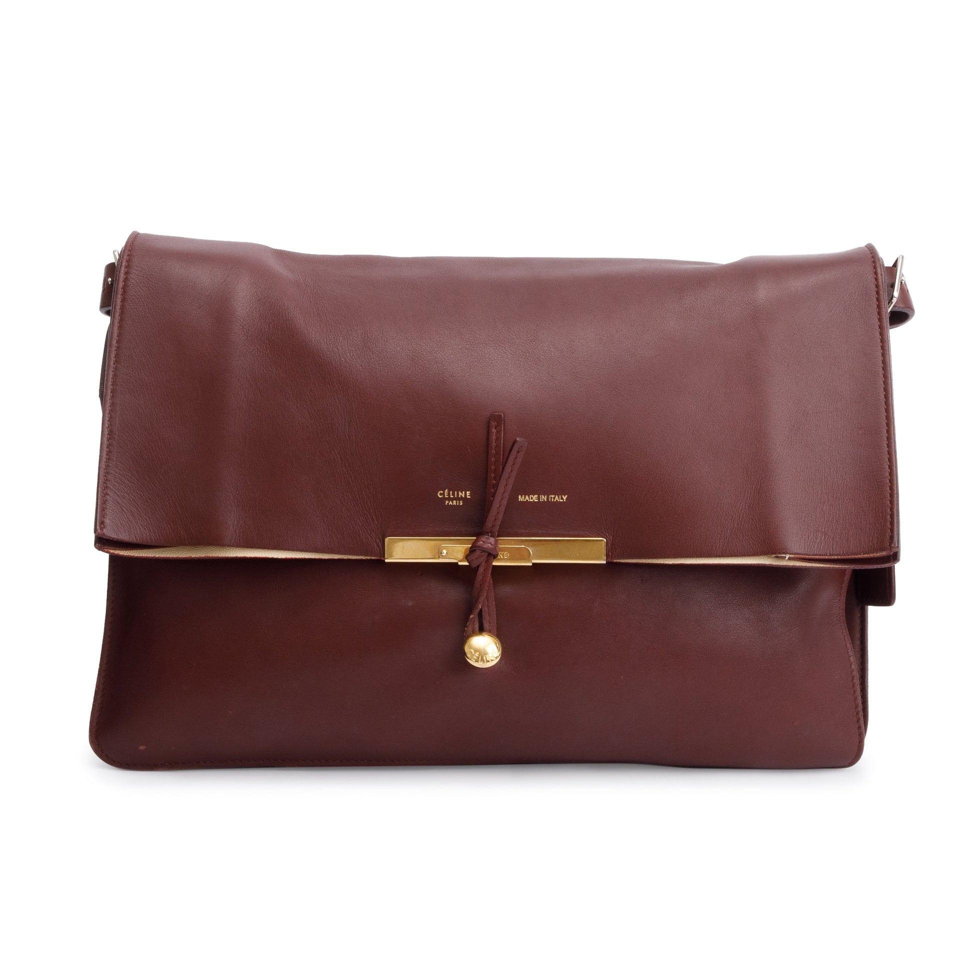 Celine Burgundy Calfskin Blade Shoulder Bag Leather Flap