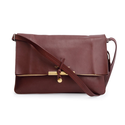 Celine Burgundy Calfskin Blade Shoulder Bag Leather Flap