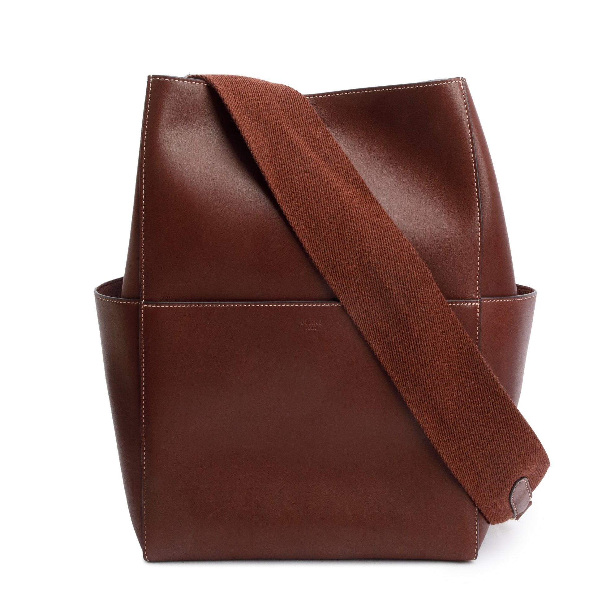 Celine Burgundy Seau Sangle Bag Leather Medium Bucket Bag