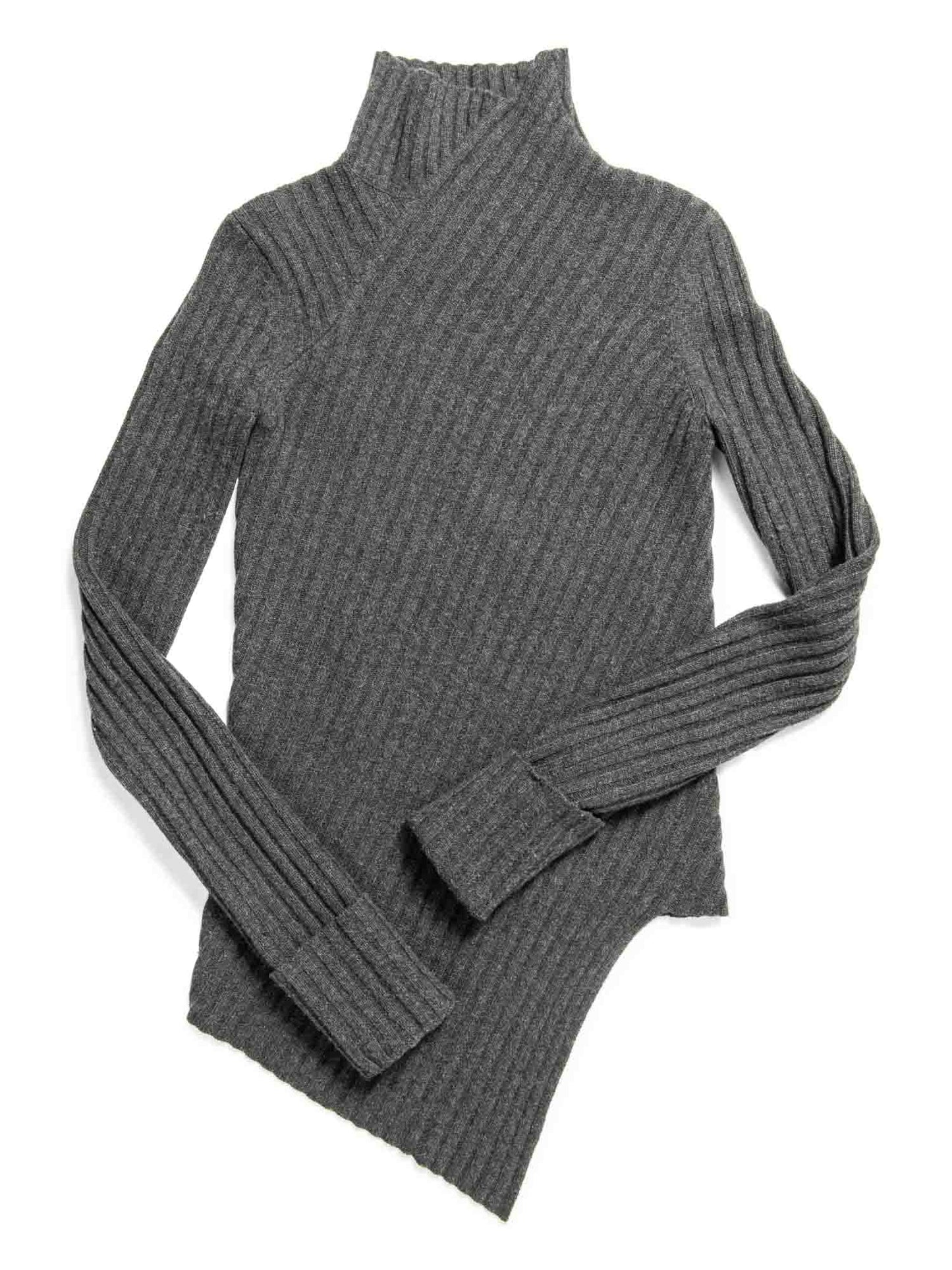 Luxury Cashmere Asymmetrical Turtleneck Sweater Heather Grey Travel Bag