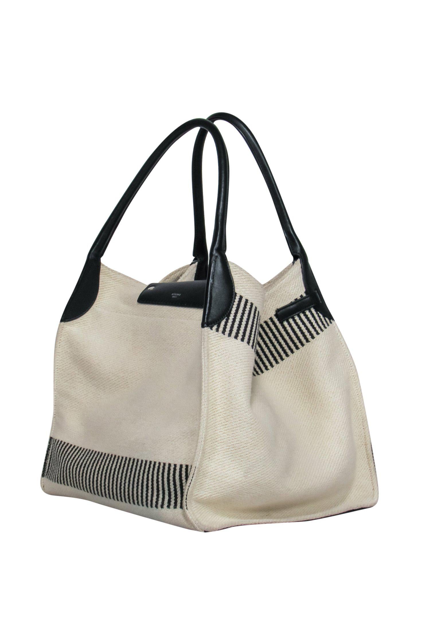Luxury Knit Tote W Striped Trim Handbag Cream Tote Bag