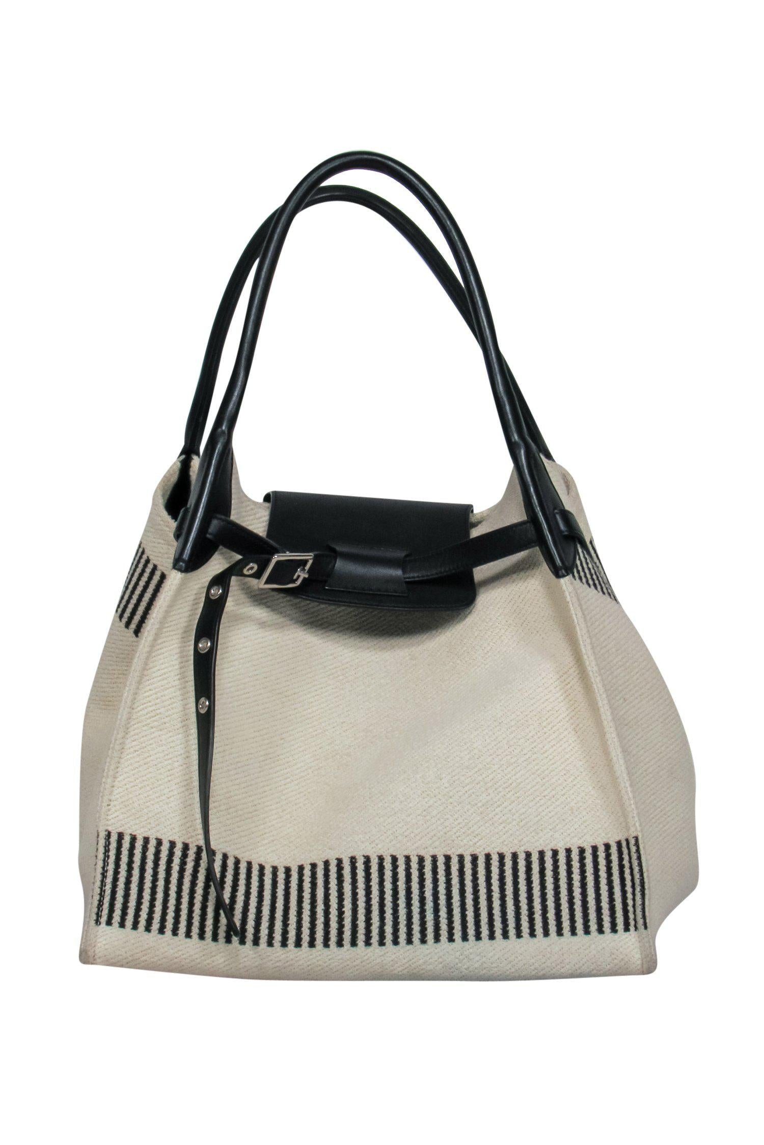 Luxury Knit Tote W Striped Trim Handbag Cream Tote Bag
