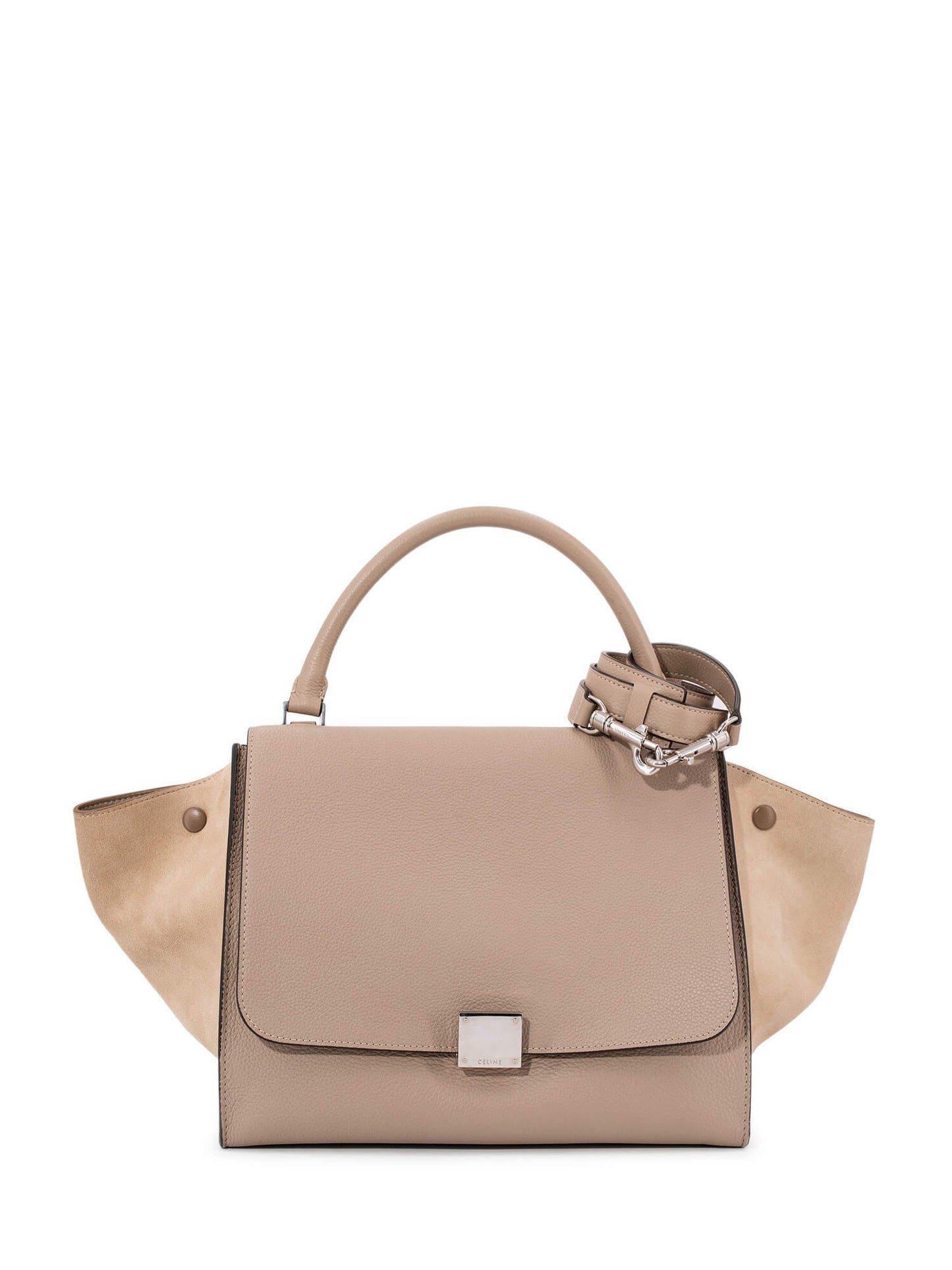 Luxury Drummed Trapeze Bag Taupe Leather Medium Travel Bag