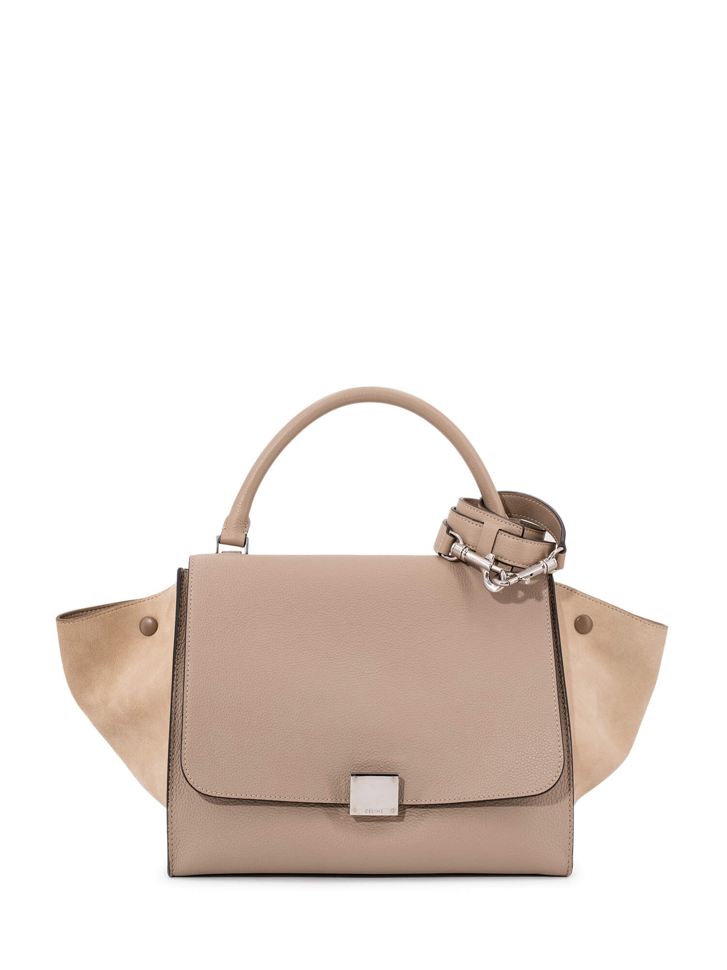 Luxury Drummed Trapeze Bag Taupe Leather Medium Travel Bag