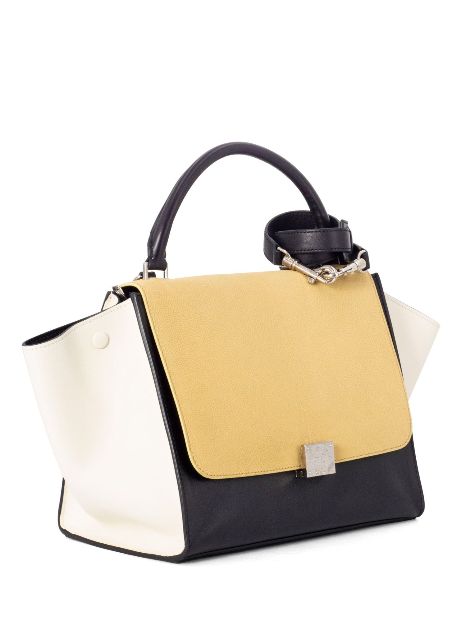 Luxury Drummed Tri Color Trapeze Bag Yellow Leather Black Travel Bag