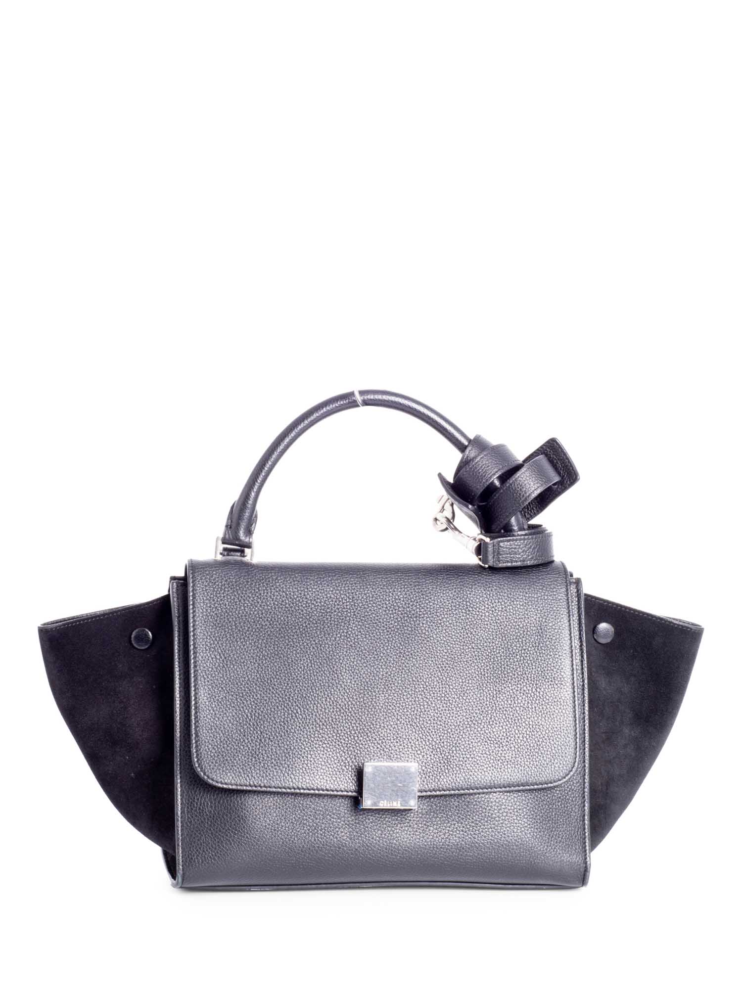 Luxury Drummed Trapeze Bag Leather Black Travel Bag