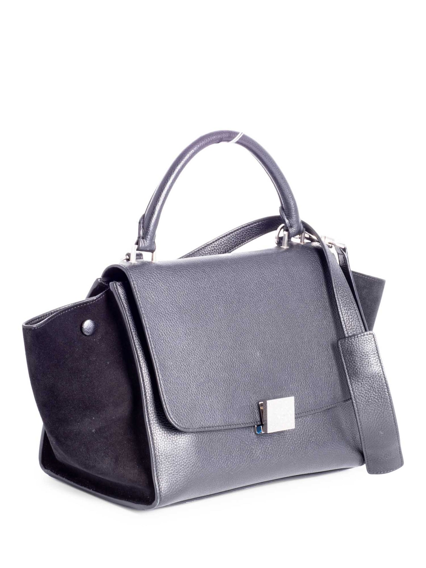 Luxury Drummed Trapeze Bag Leather Black Travel Bag
