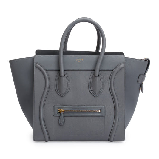 Celine Grey Drummed Calfskin Luggage Tote Handbag Leather Mini Tote Bag