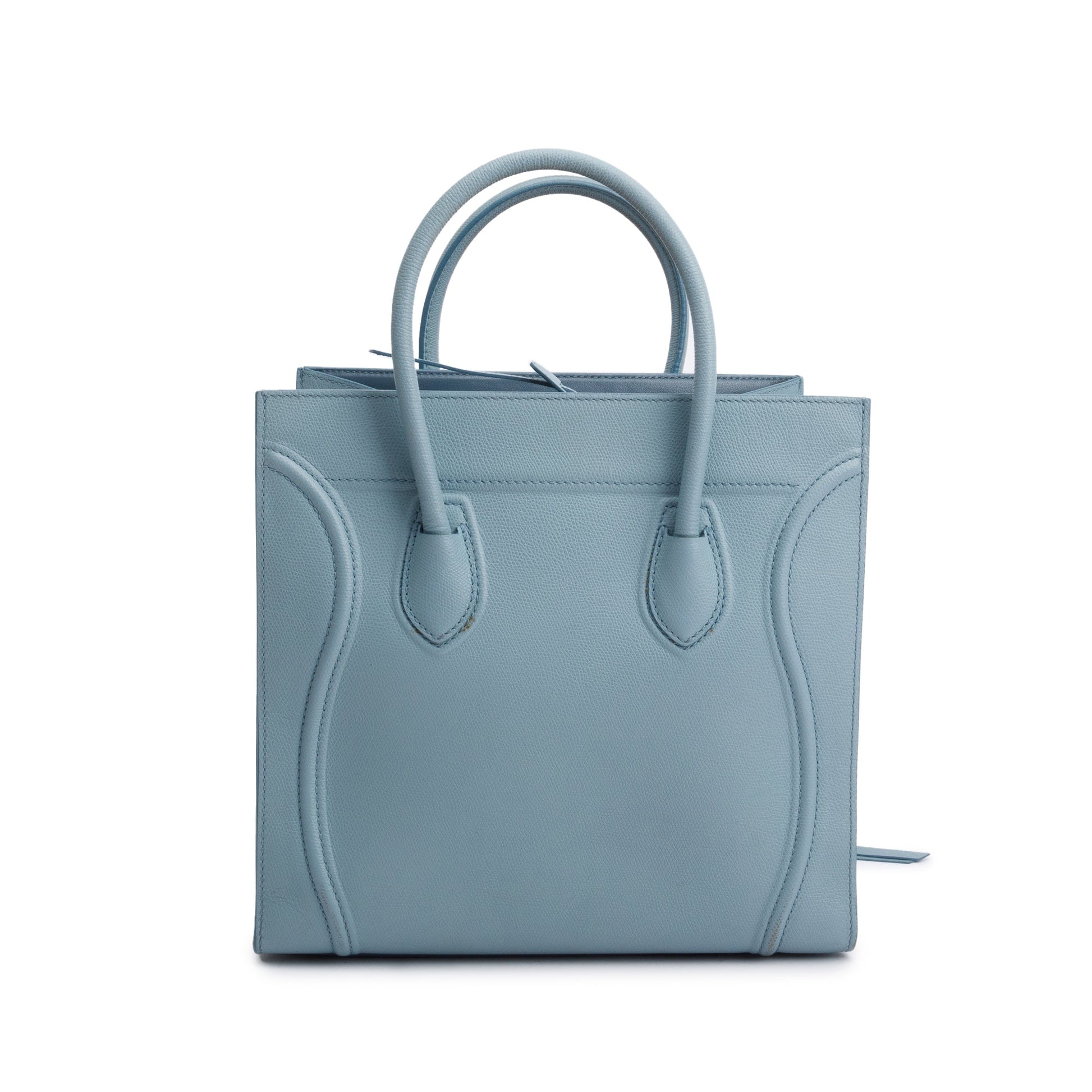Celine Light Drummed Calfskin Luggage Tote Handbag Leather Blue Tote Bag